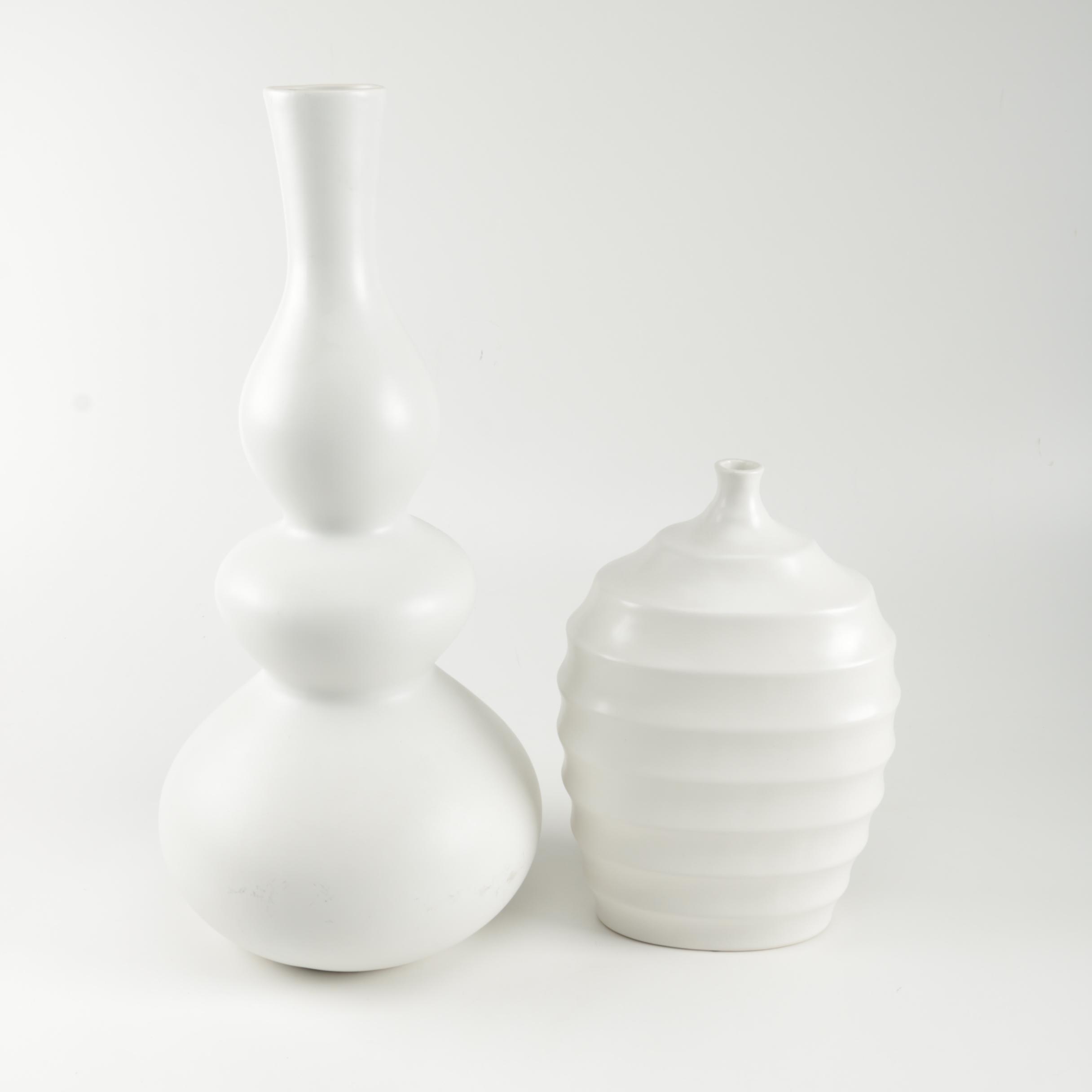 Two White Decorative Ceramic Vases
