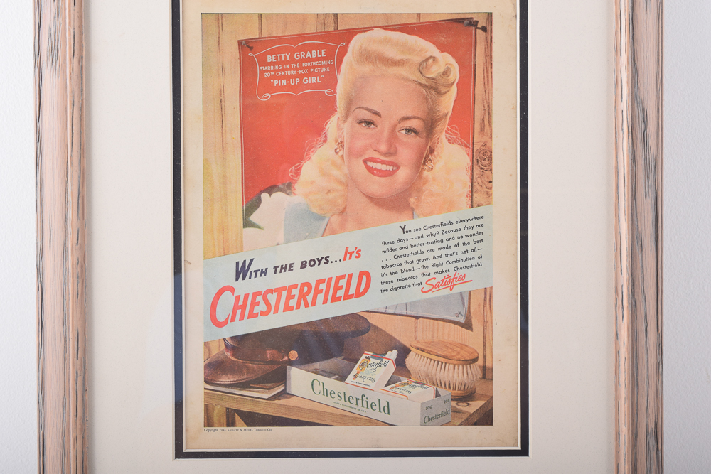 Vintage 1944 Chesterfield Cigarette Ad Featuring Betty Grable