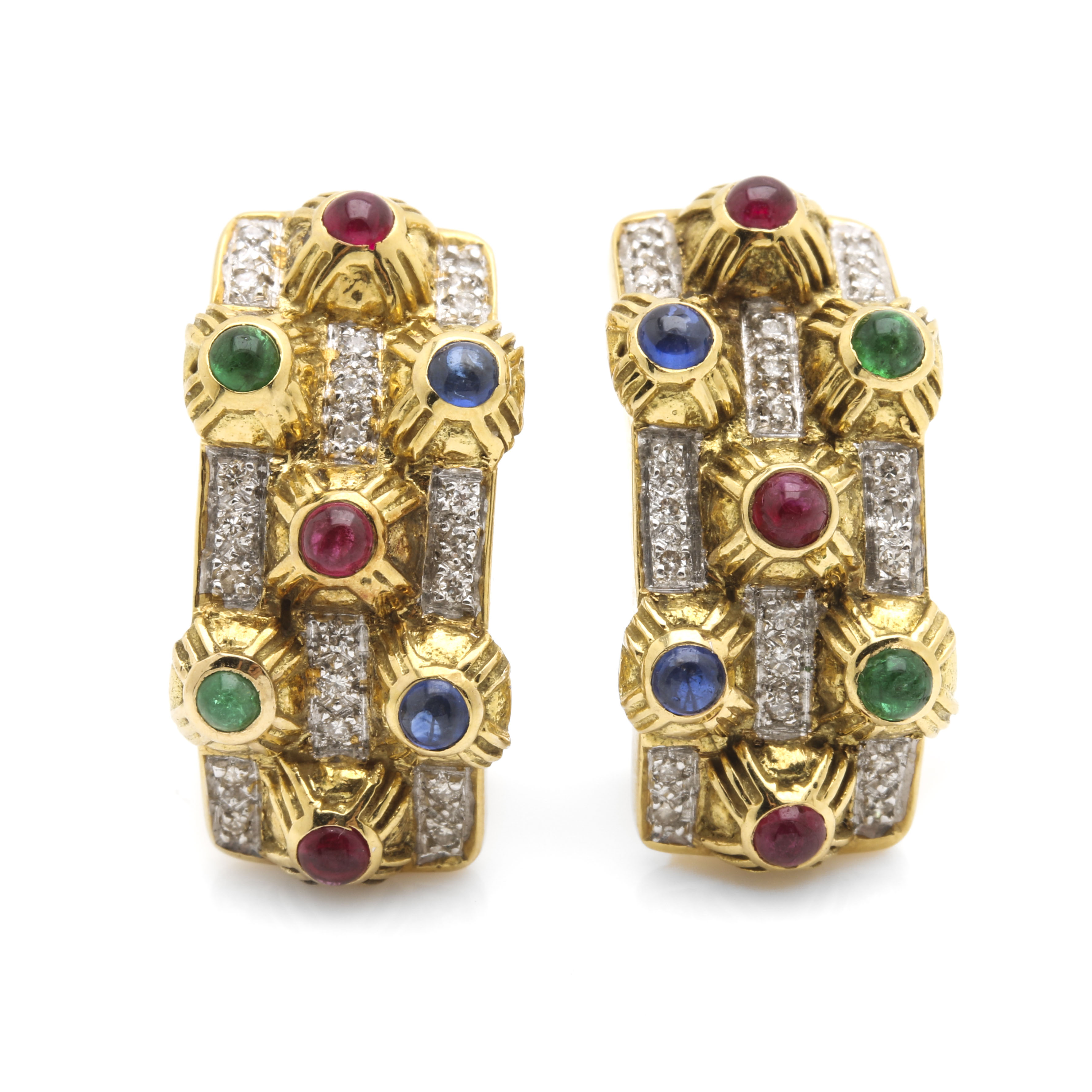 14K Yellow Gold Gemstone Diamond Earrings