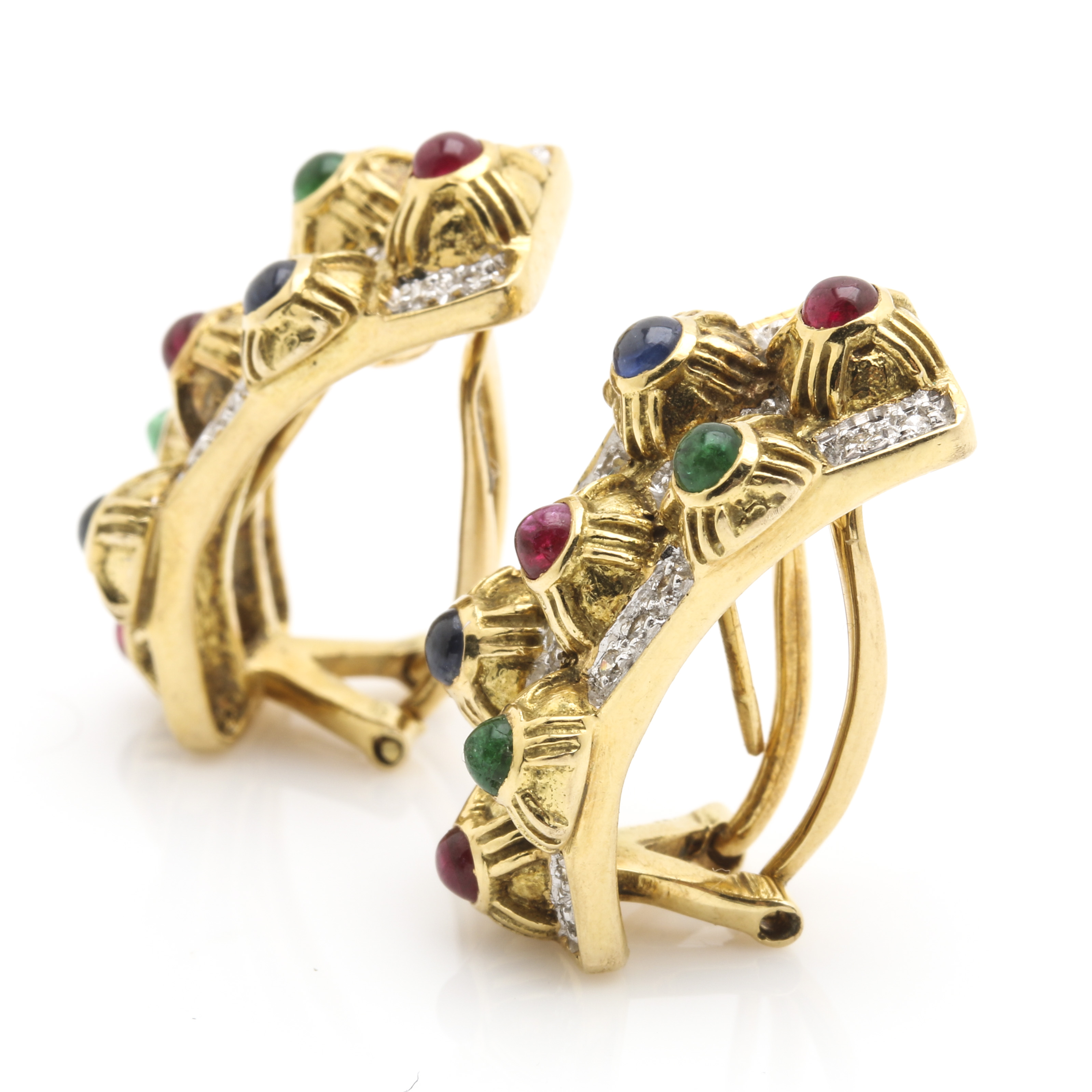 14K Yellow Gold Gemstone Diamond Earrings