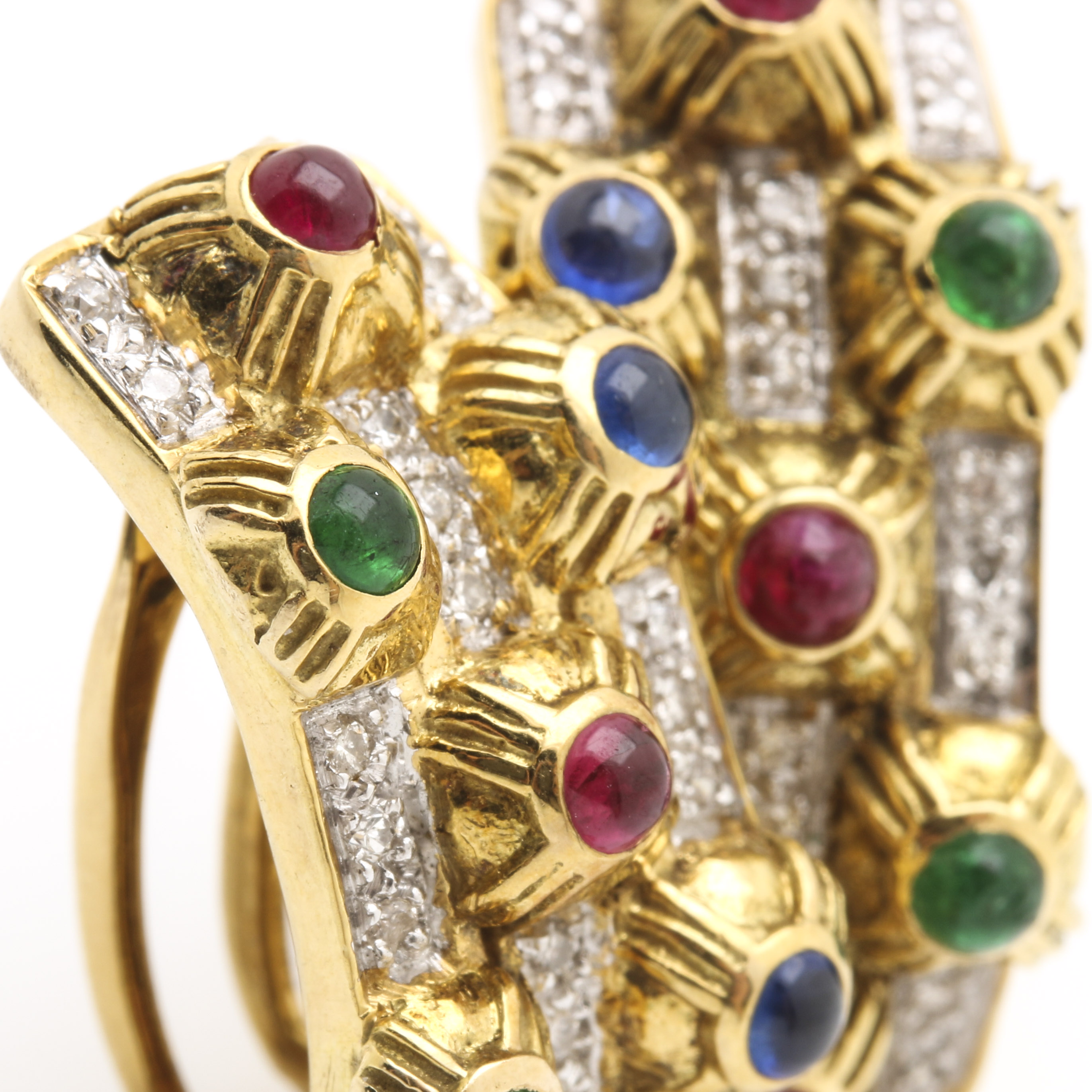 14K Yellow Gold Gemstone Diamond Earrings