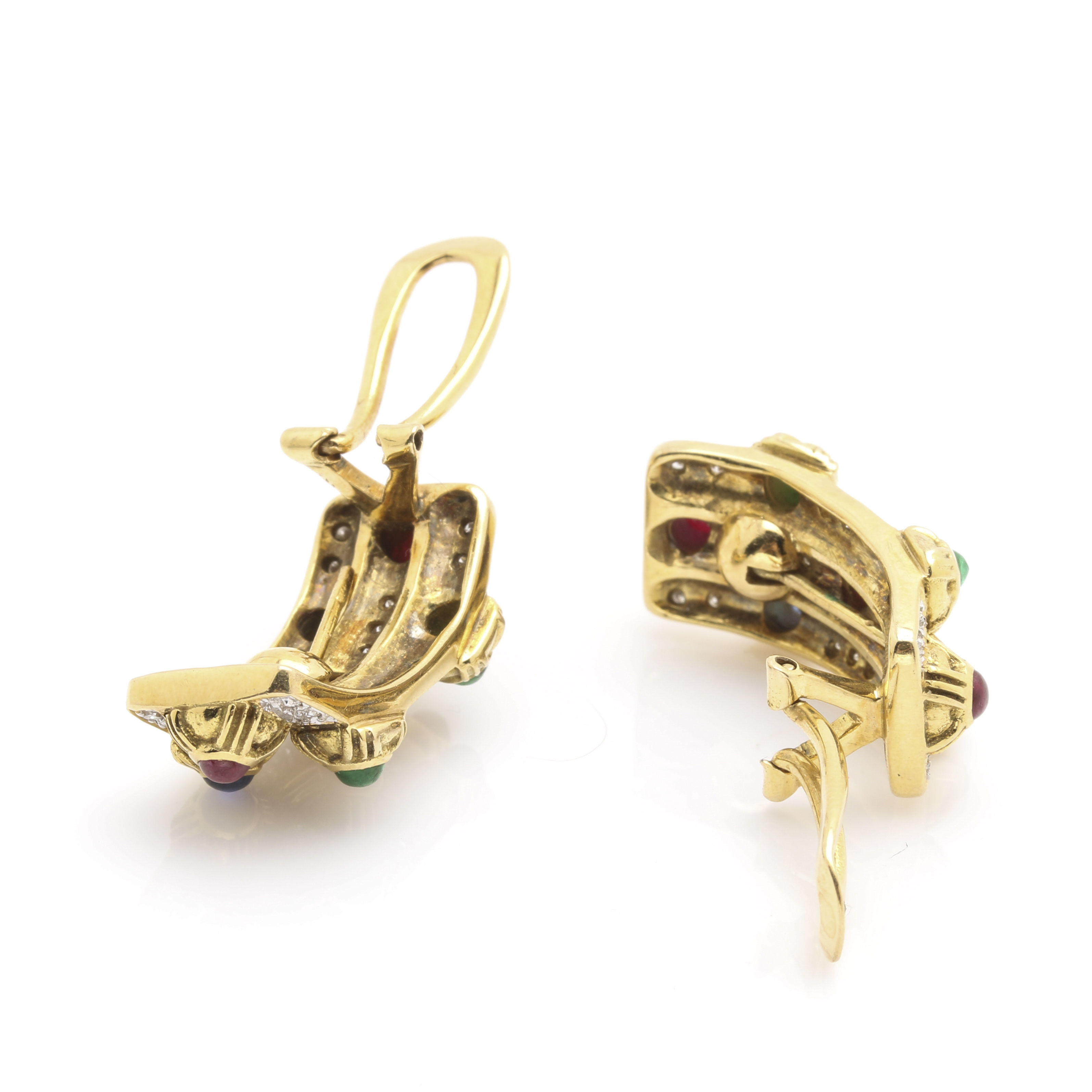 14K Yellow Gold Gemstone Diamond Earrings