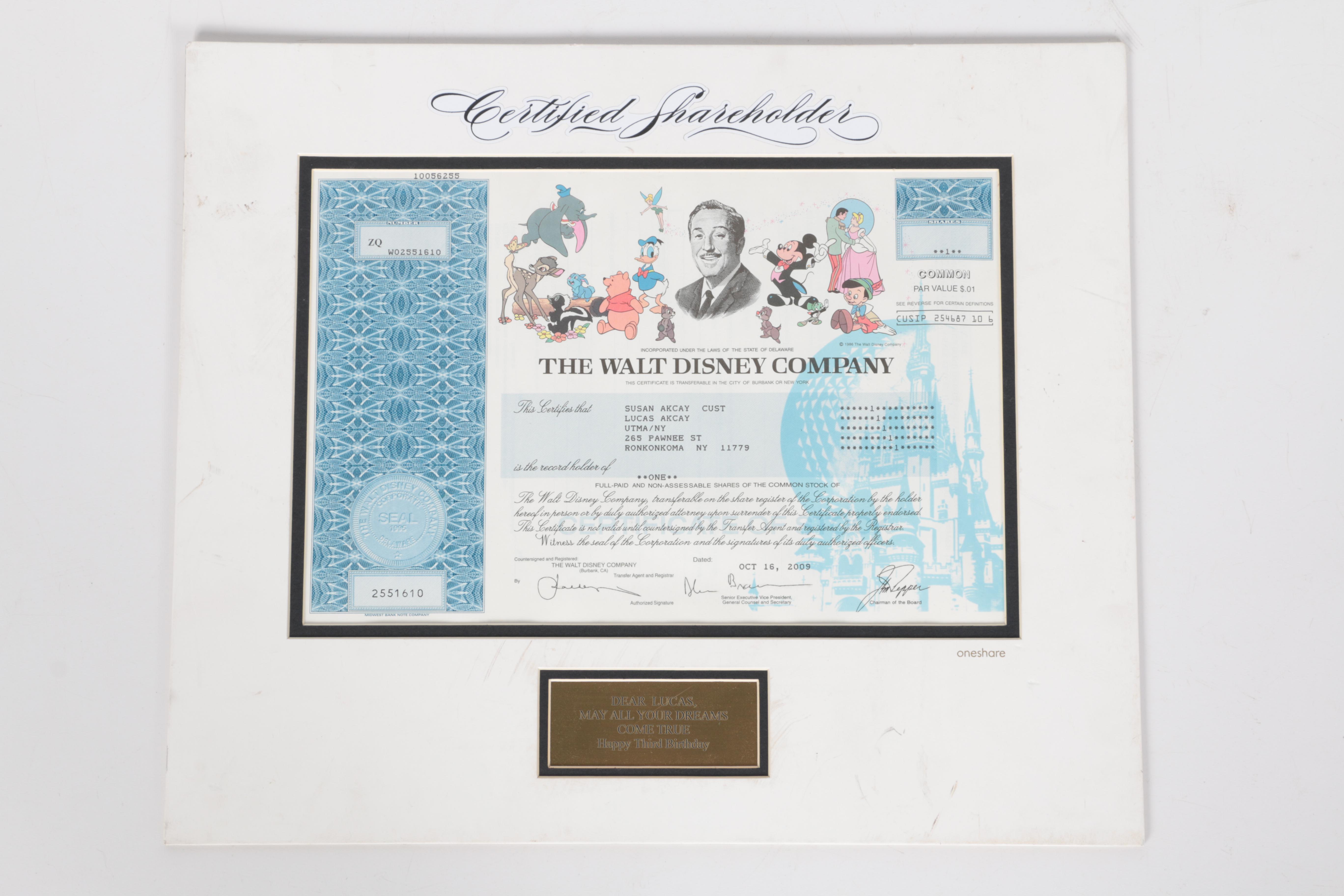 One Original Drawing and a Single Share of Walt Disney Stock