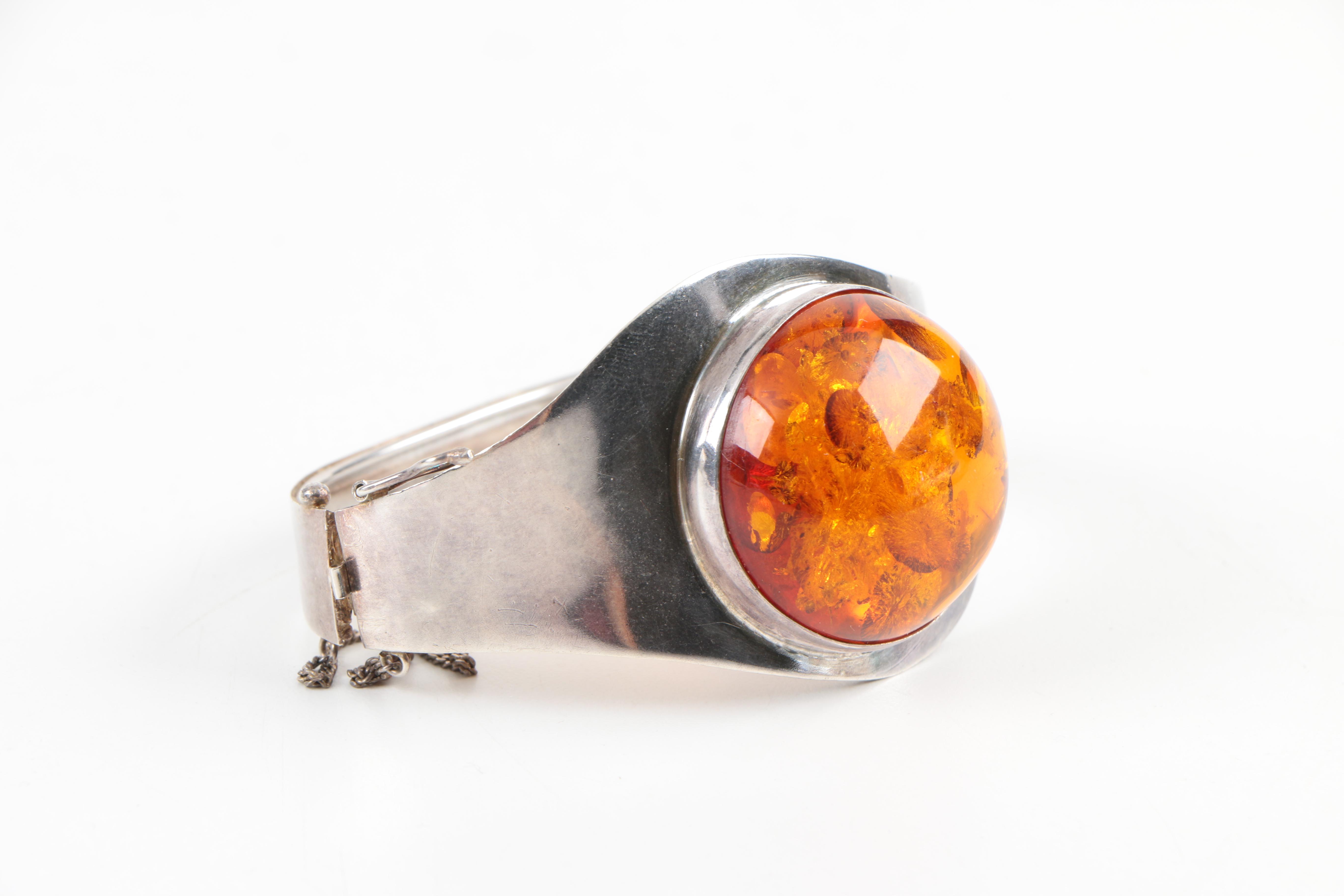 Sterling Silver Bracelet with Reconstituted Amber