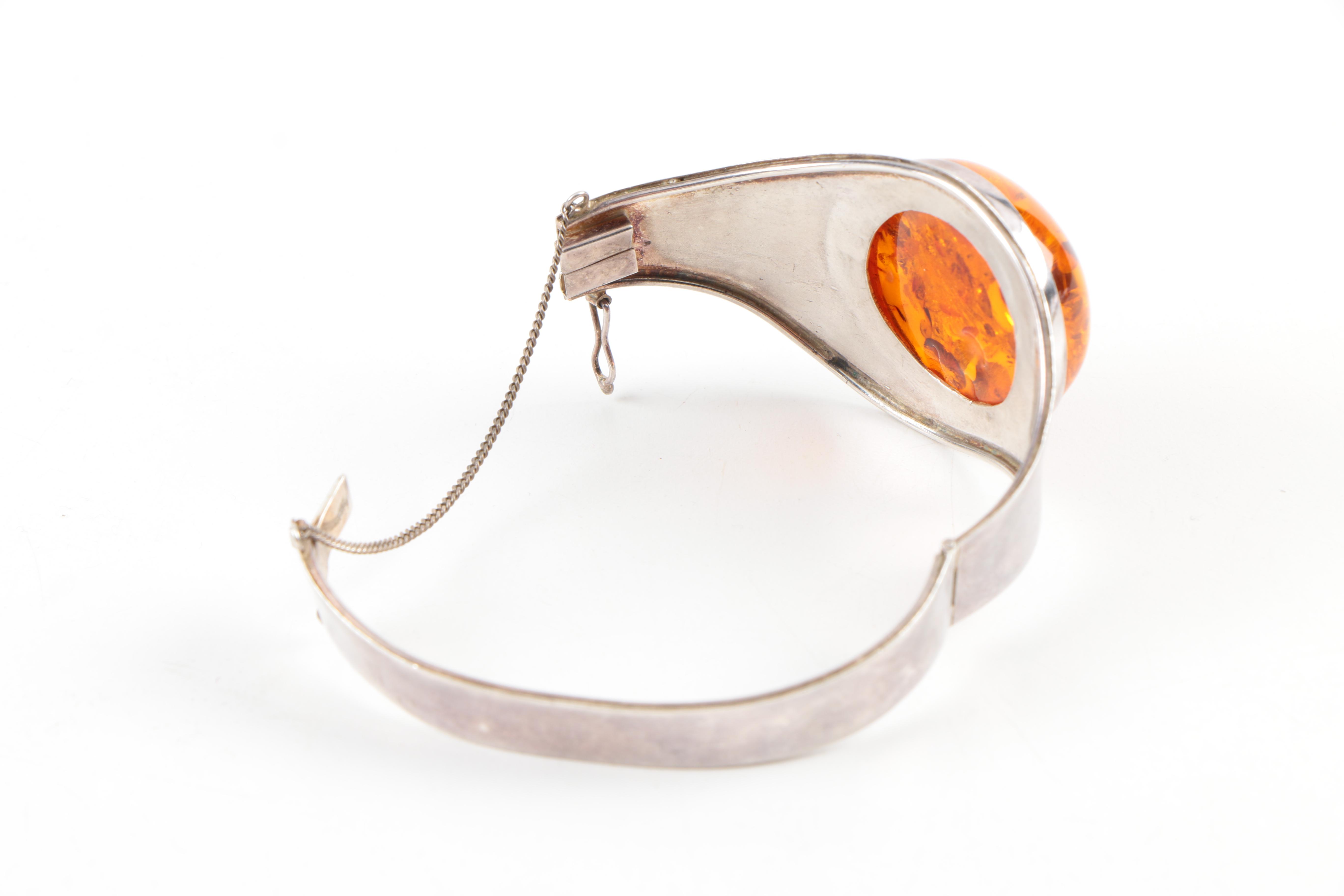 Sterling Silver Bracelet with Reconstituted Amber