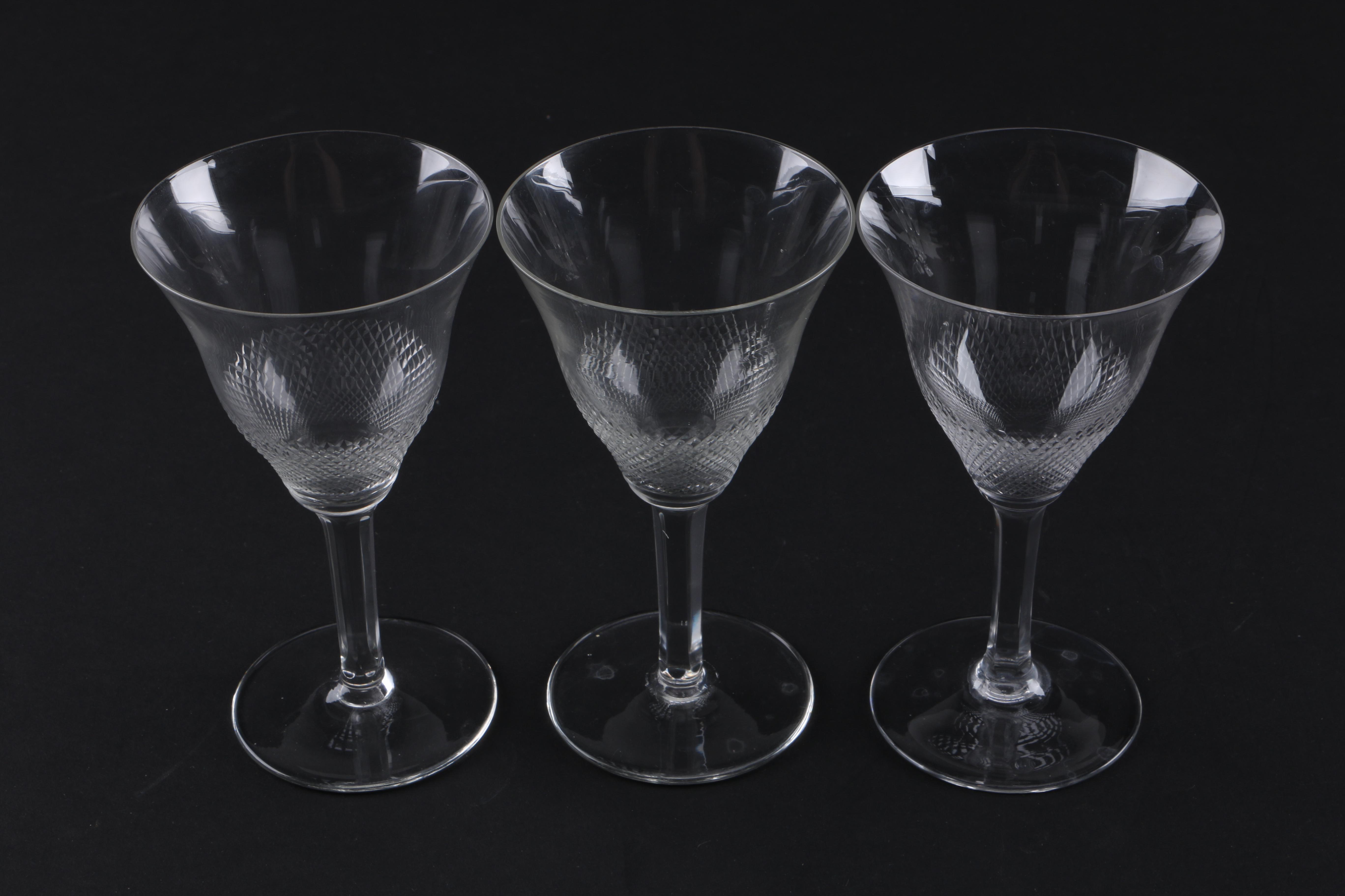 Cordial Glasses with Cross-Hatching Design