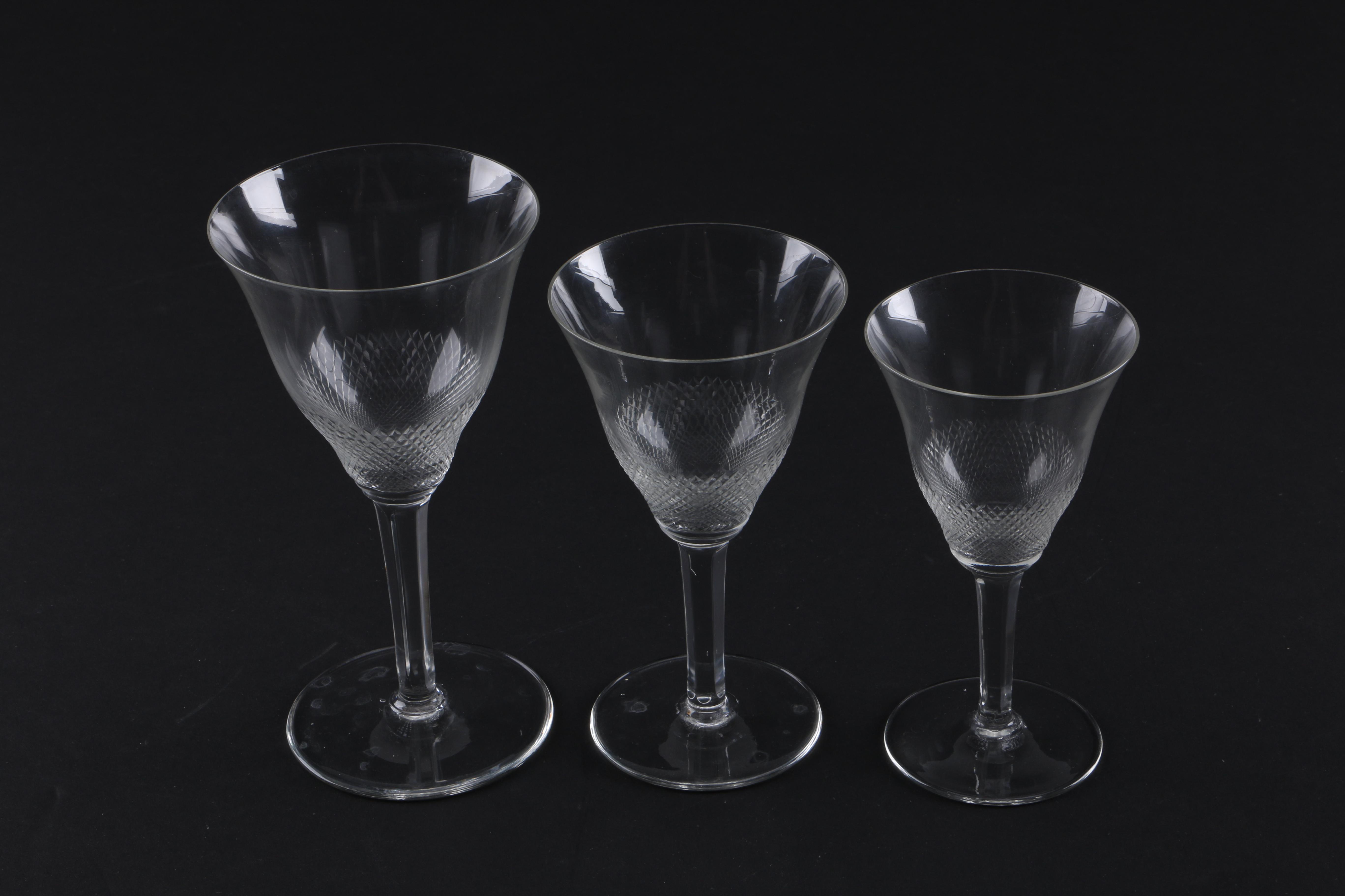 Cordial Glasses with Cross-Hatching Design
