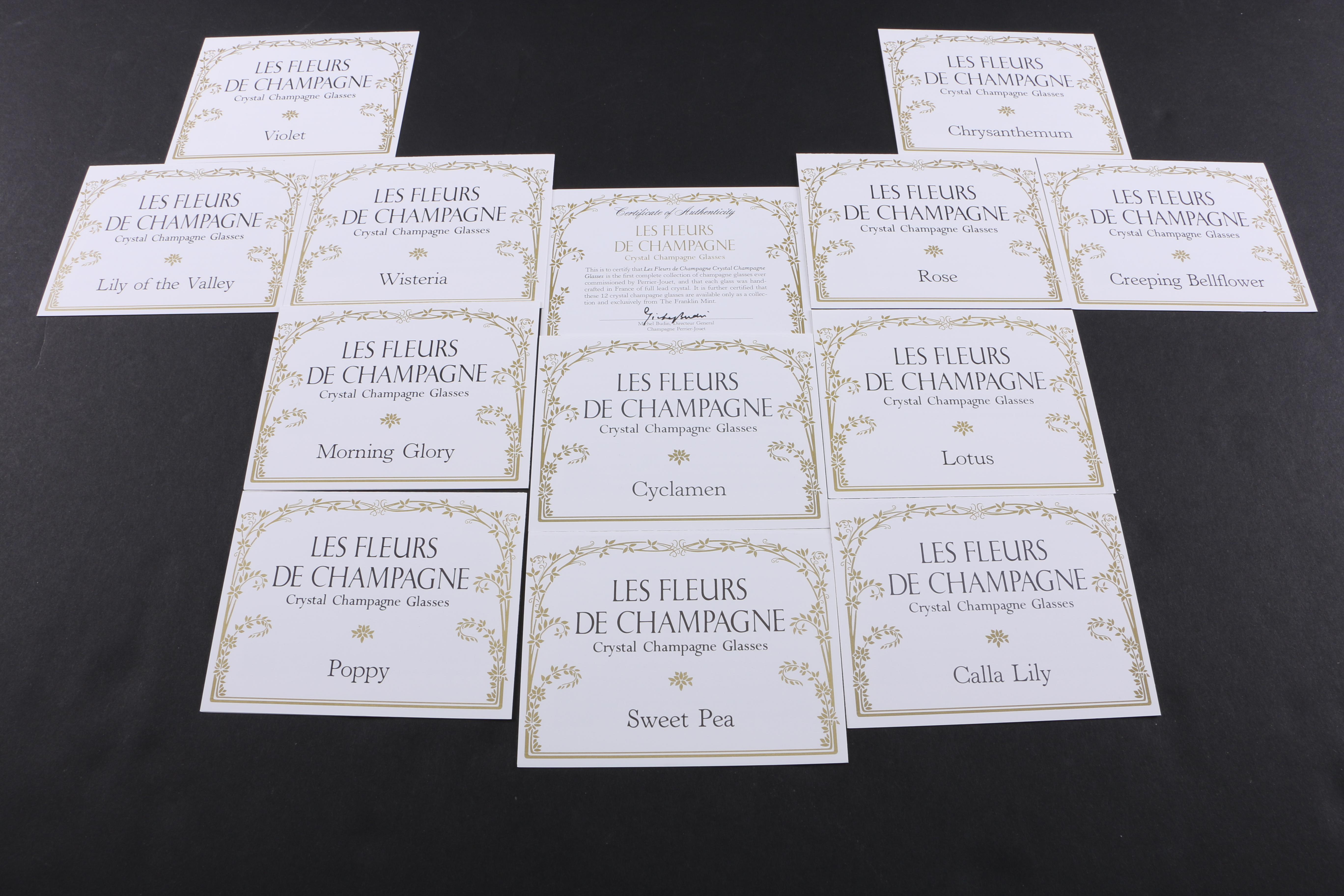 "Les Fleurs de Champagne" Etched Crystal Champagne Flutes by Franklin Mint