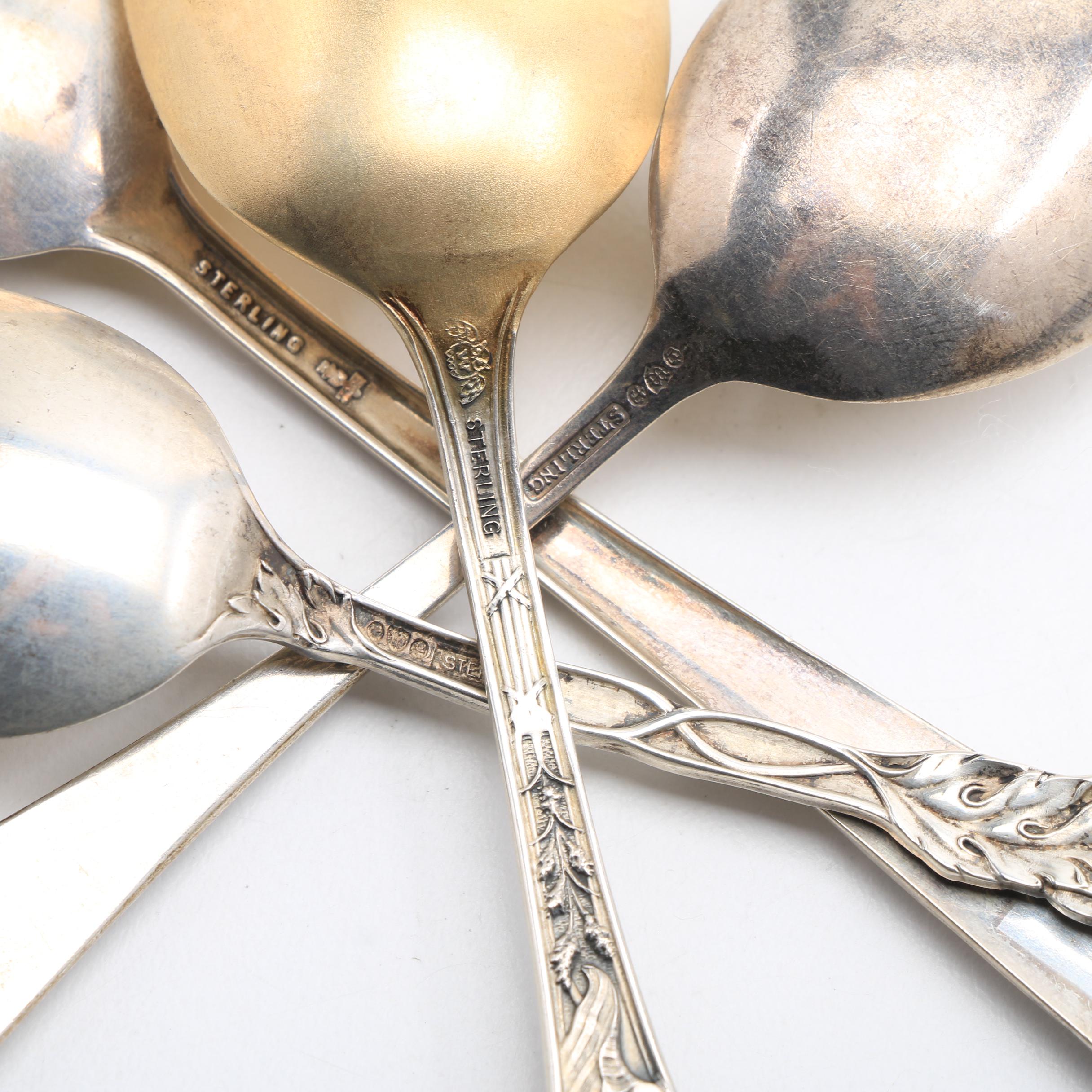 Nineteen Sterling and Coin Silver Souvenir Spoons from Various Cities