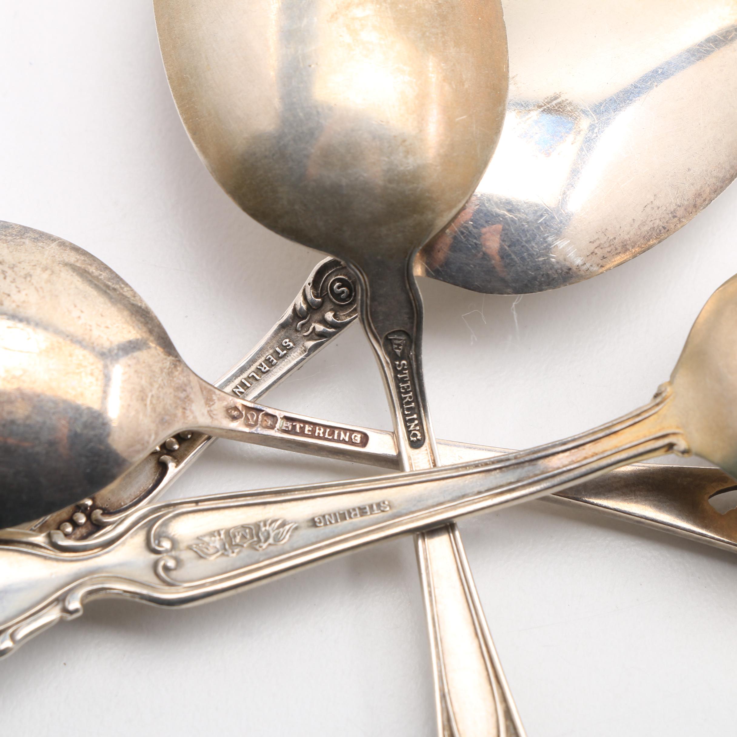 Nineteen Sterling and Coin Silver Souvenir Spoons from Various Cities