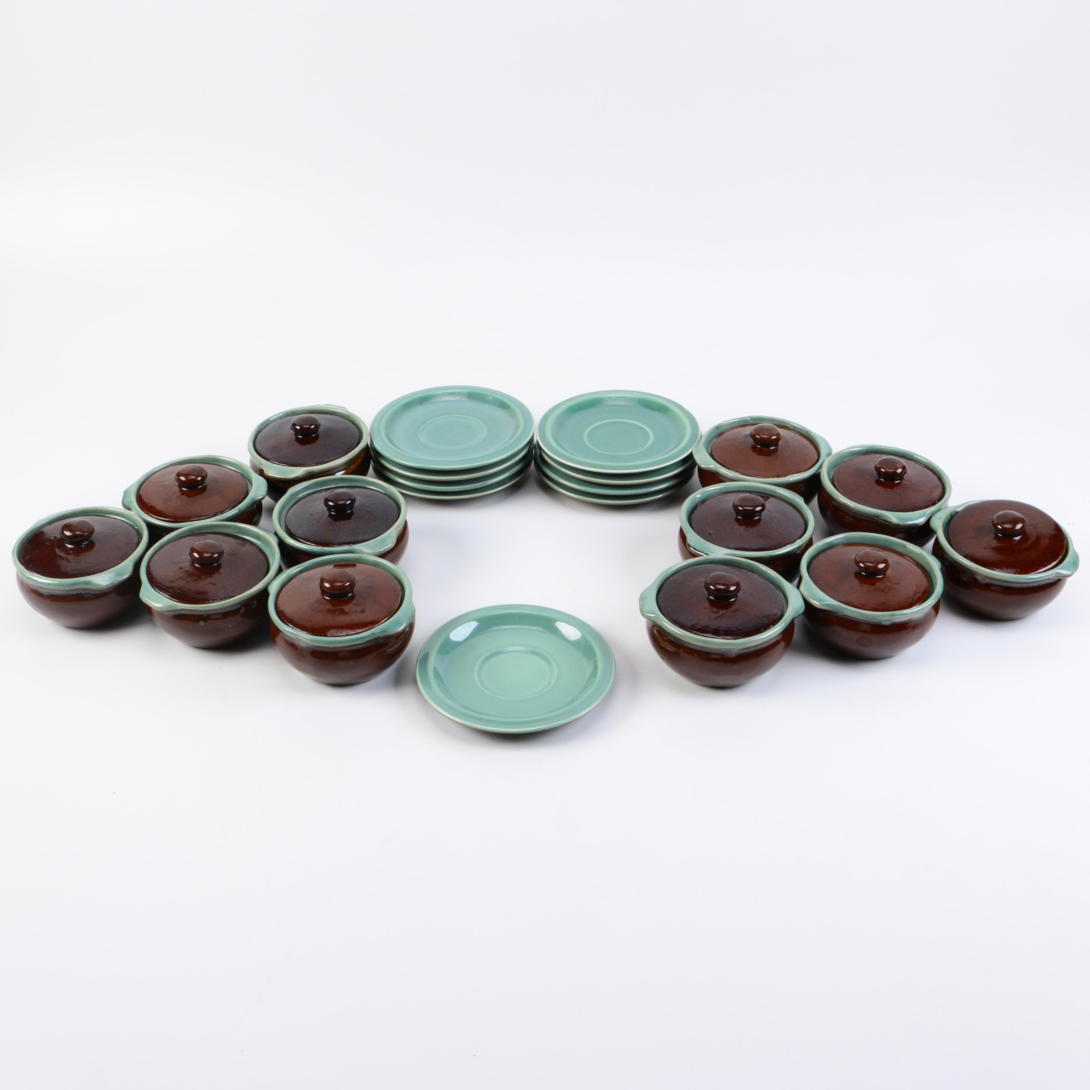 Hand Thrown Stoneware Lidded Crocks with Underplates