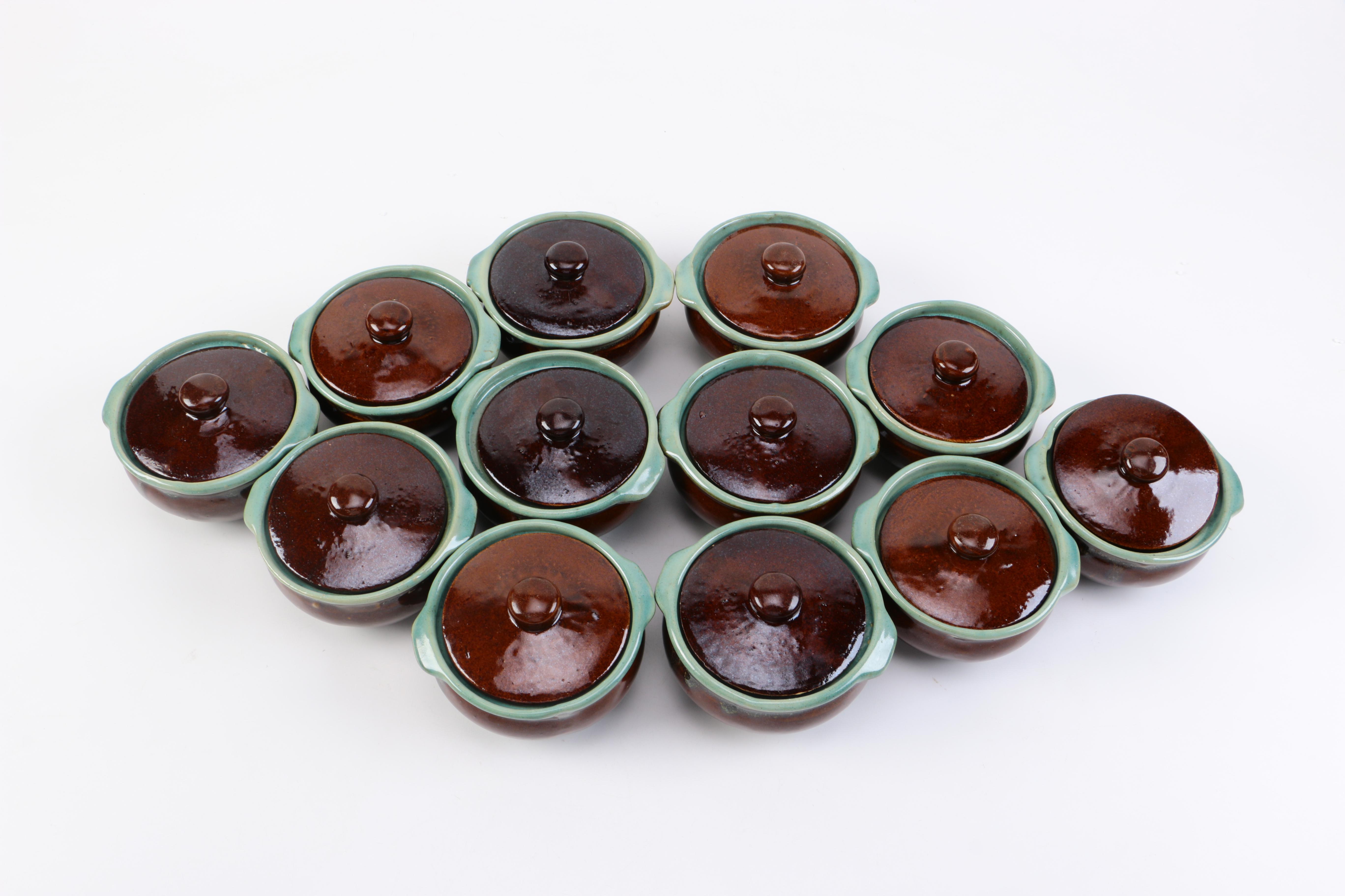 Hand Thrown Stoneware Lidded Crocks with Underplates