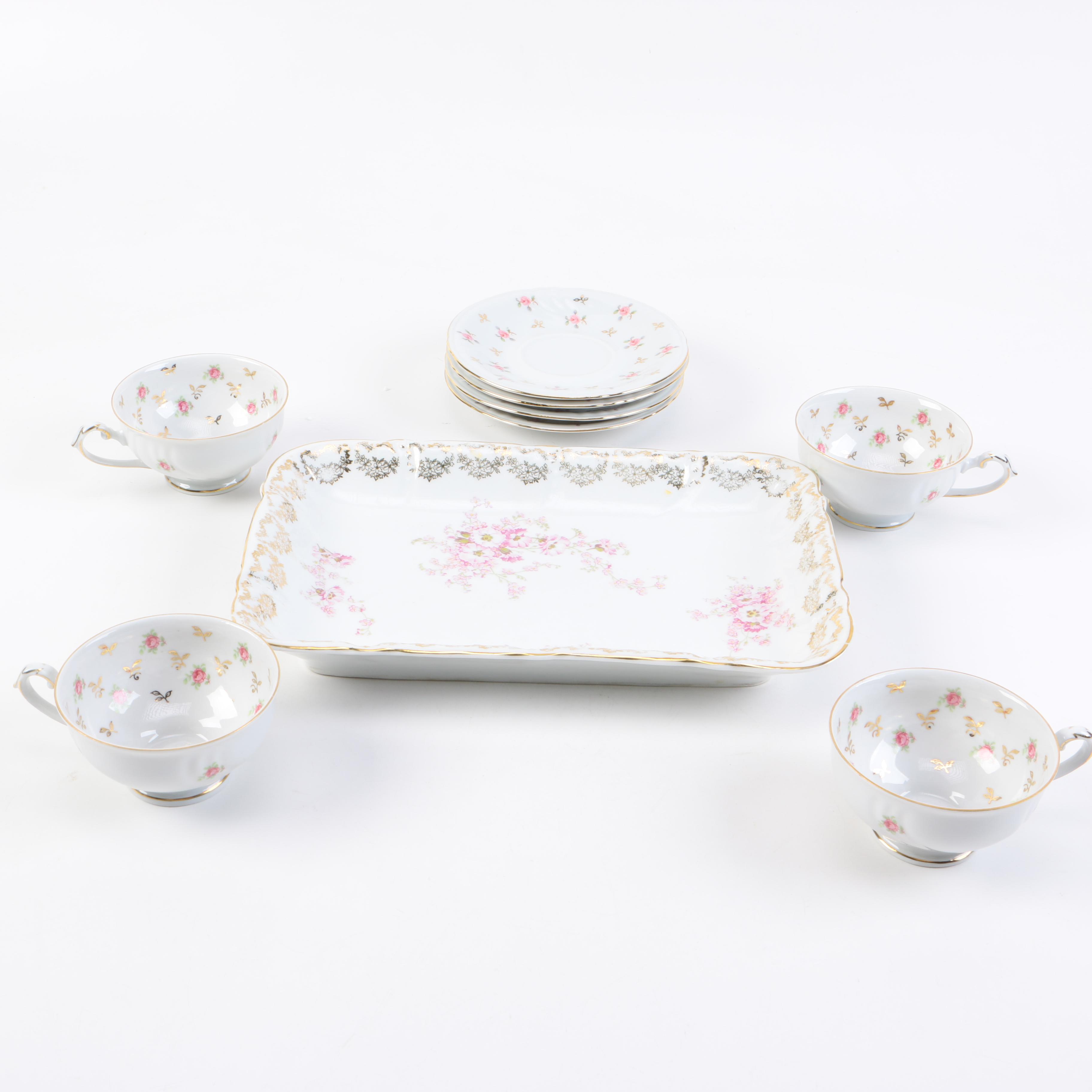 Winterling Footed Tea Cups and Serving Tray