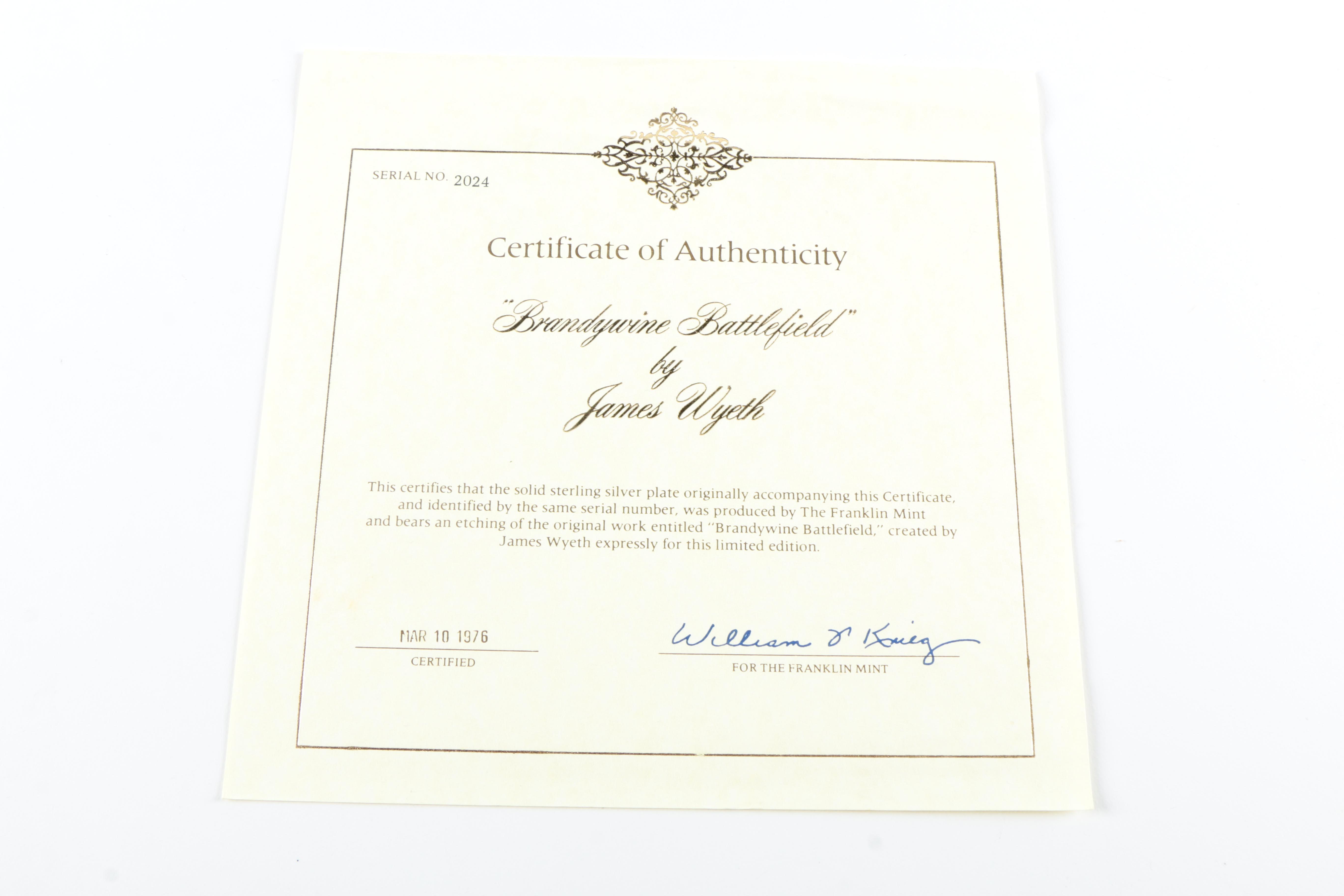 Franklin Mint Sterling Silver "Brandywine Battlefield" Decorative Plate