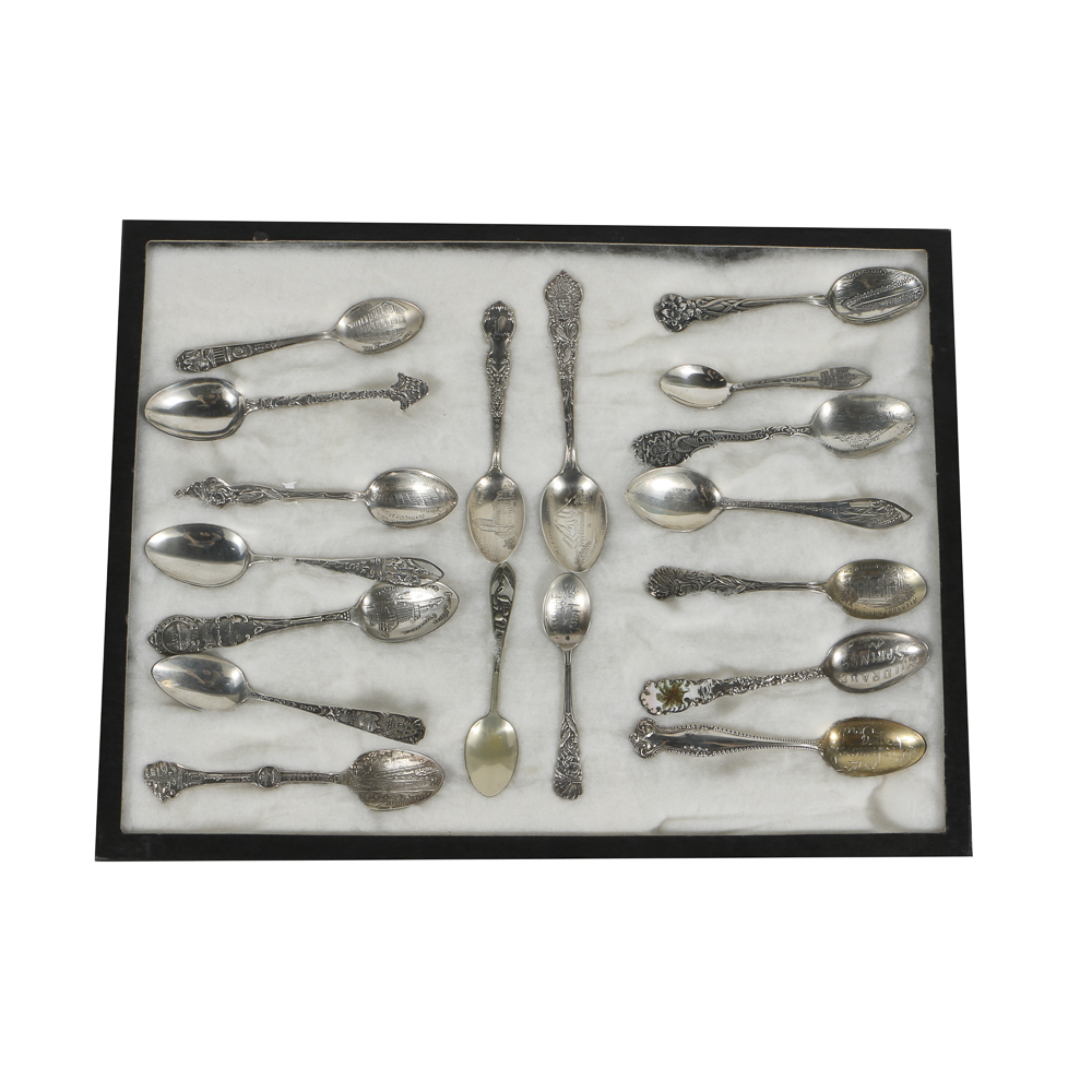 Collection of Eighteen Sterling Silver Travel Souvenir Spoons