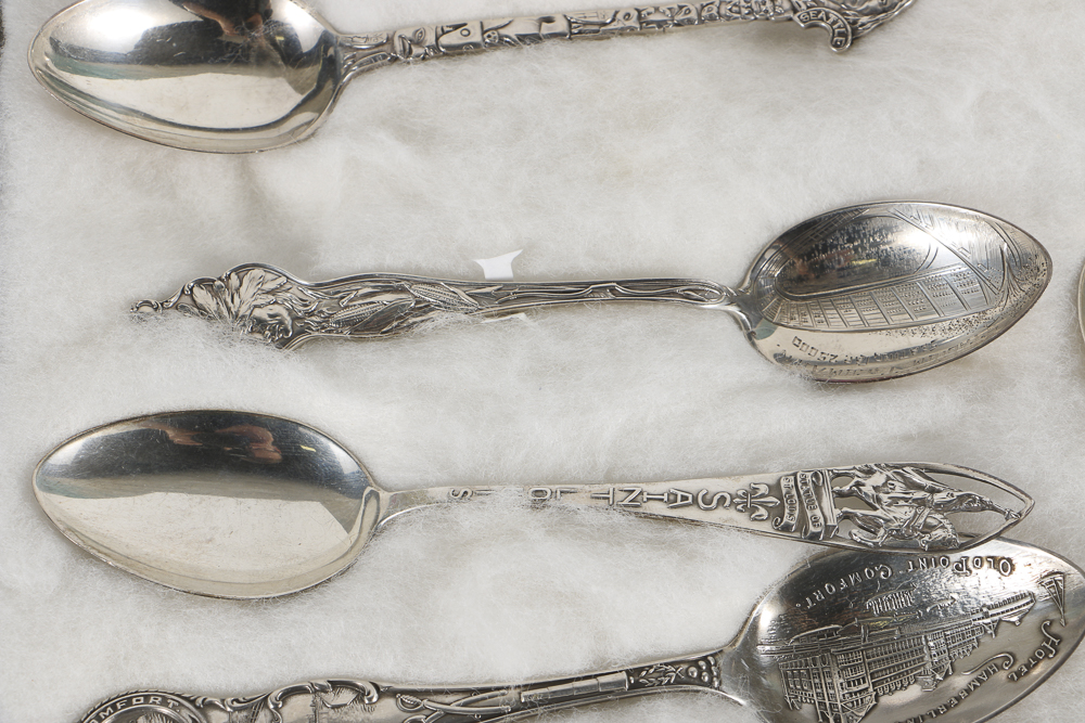 Collection of Eighteen Sterling Silver Travel Souvenir Spoons