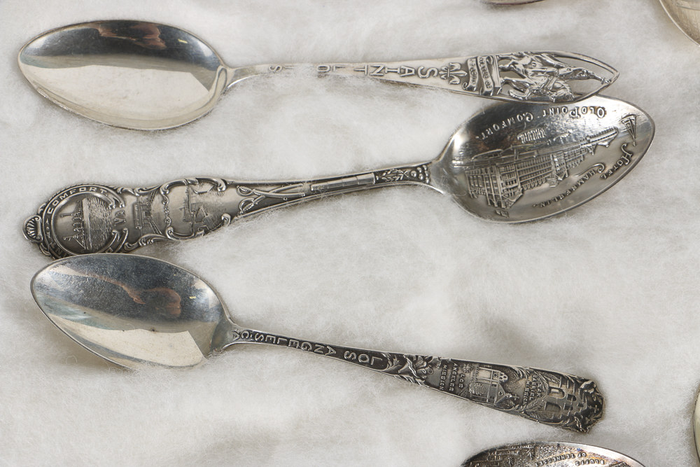 Collection of Eighteen Sterling Silver Travel Souvenir Spoons