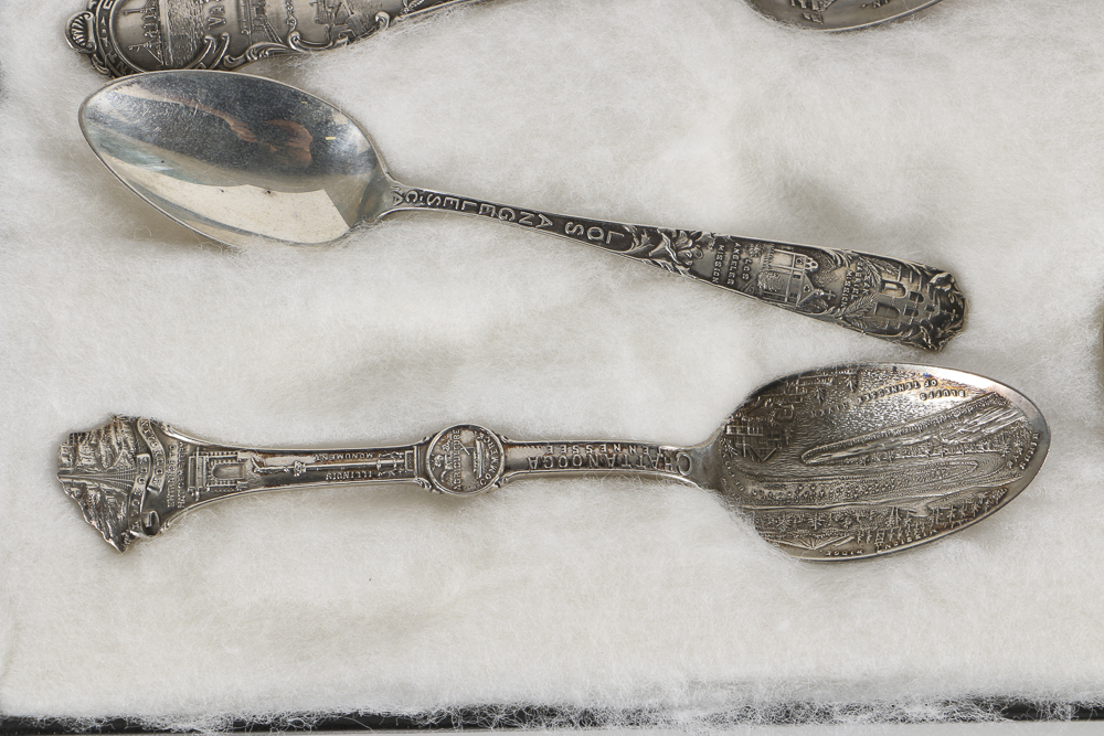 Collection of Eighteen Sterling Silver Travel Souvenir Spoons