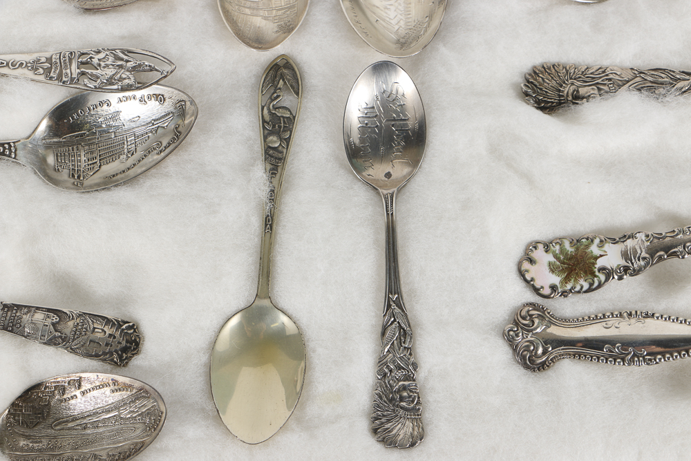 Collection of Eighteen Sterling Silver Travel Souvenir Spoons