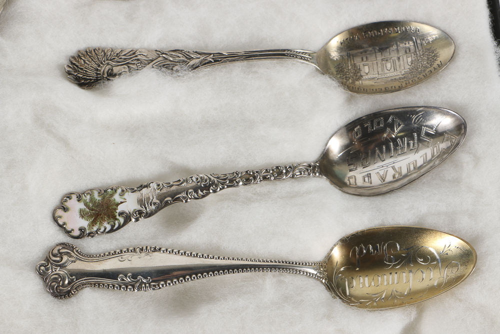 Collection of Eighteen Sterling Silver Travel Souvenir Spoons