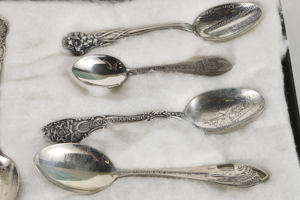 Collection of Eighteen Sterling Silver Travel Souvenir Spoons