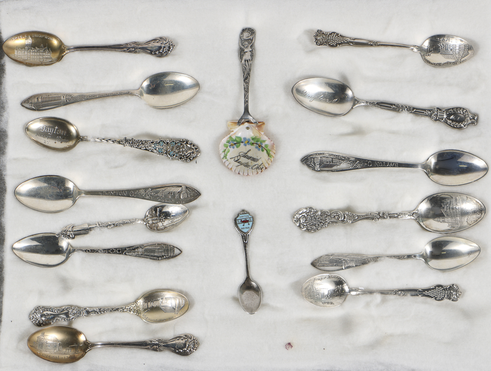 Collection of Sixteen Sterling Silver Dayton, OH Souvenir Spoons