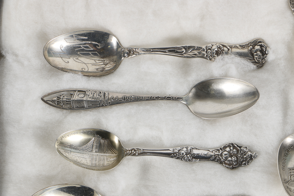Collection of Thirteen Sterling Silver Ohio Souvenir Spoons
