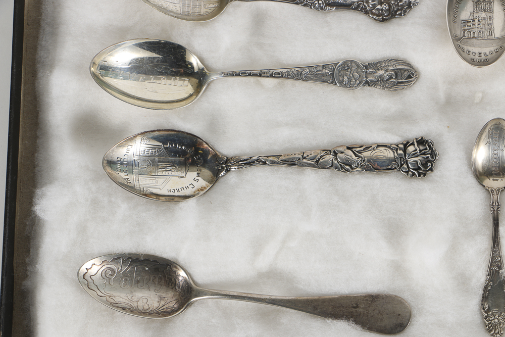 Collection of Thirteen Sterling Silver Ohio Souvenir Spoons