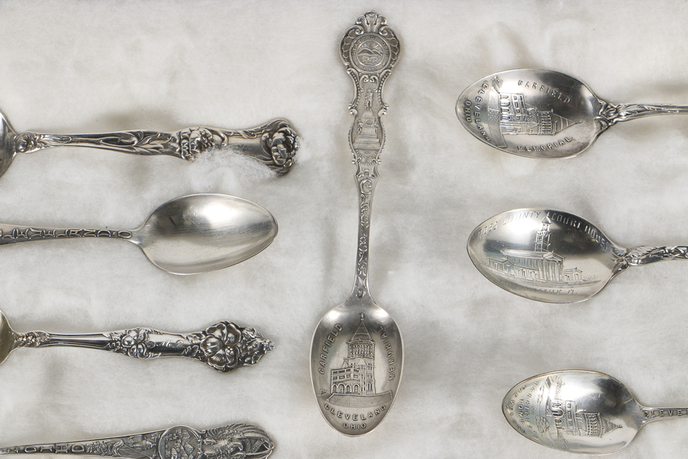 Collection of Thirteen Sterling Silver Ohio Souvenir Spoons