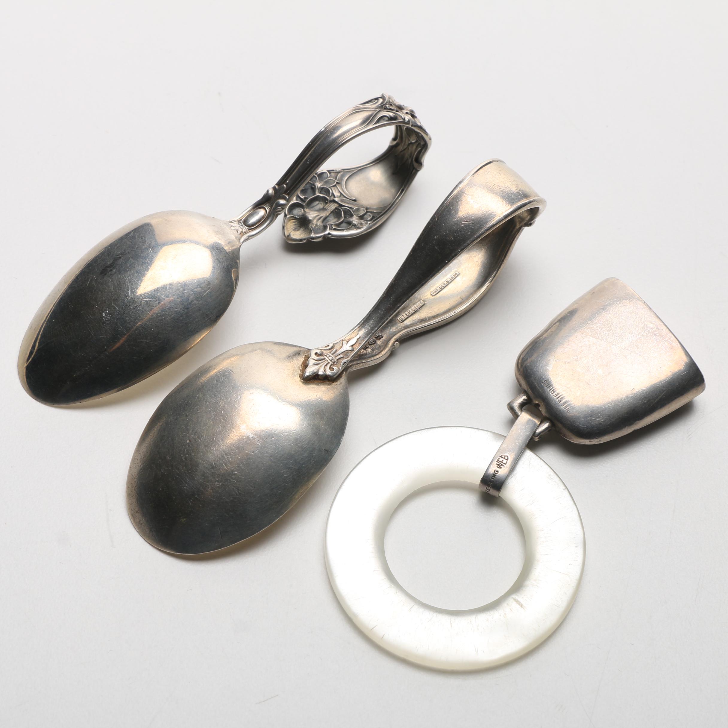 Sterling Silver Baby Spoons, Pushers and a Teething Ring