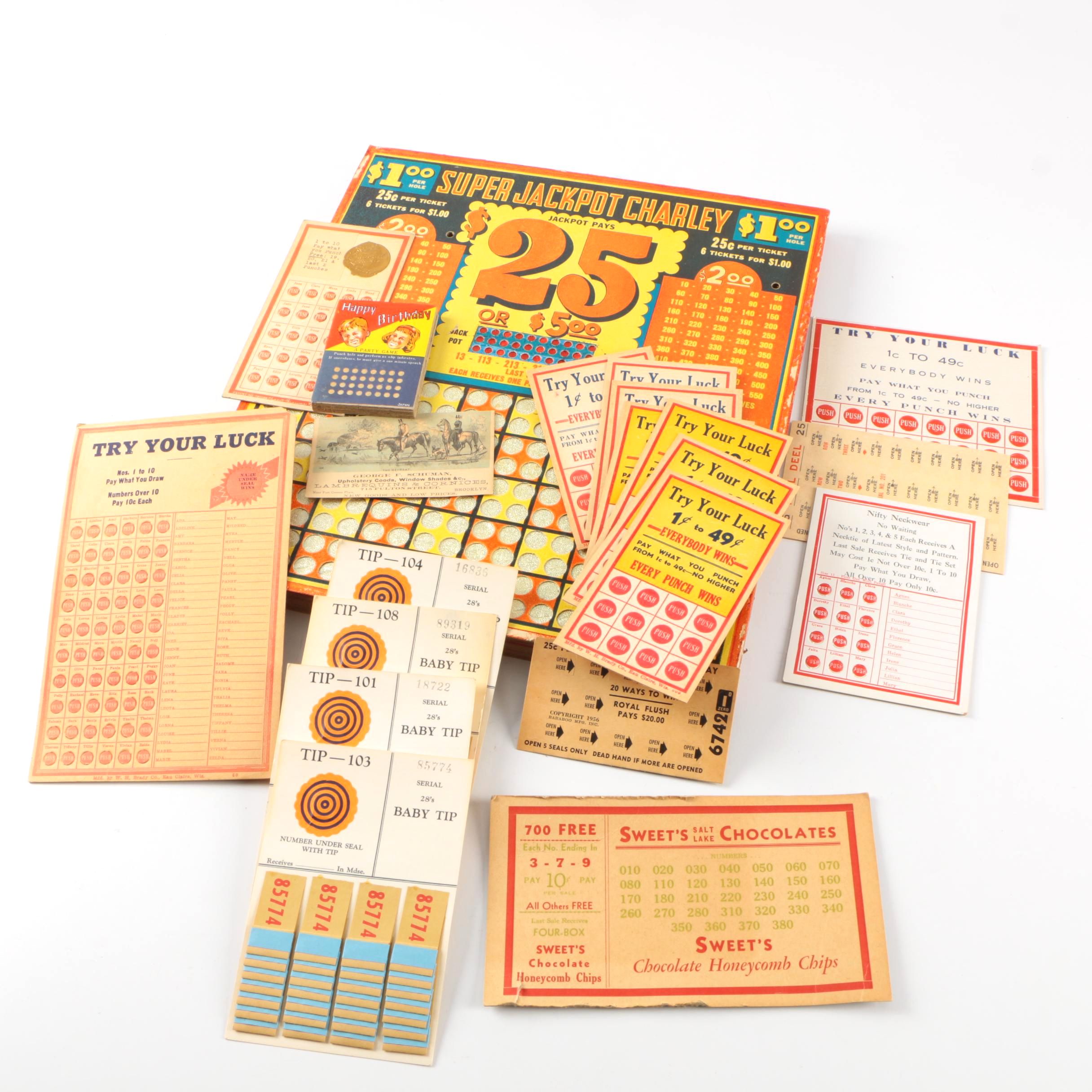 Assortment of Vintage Lottery Items Including Super Jackpot Charley