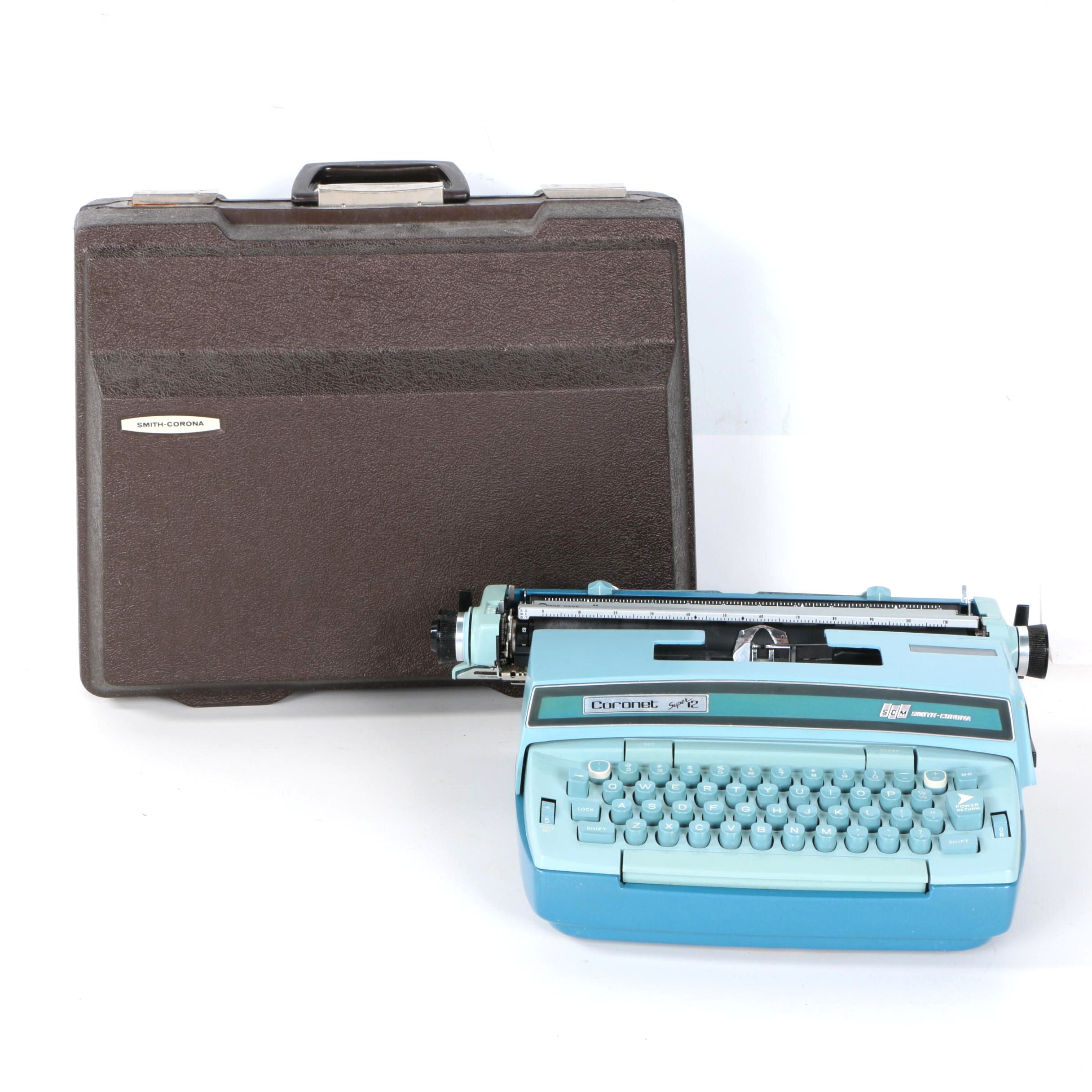 1970s Smith-Corona Coronet Super 12 Coronamatic Typewriter with Case