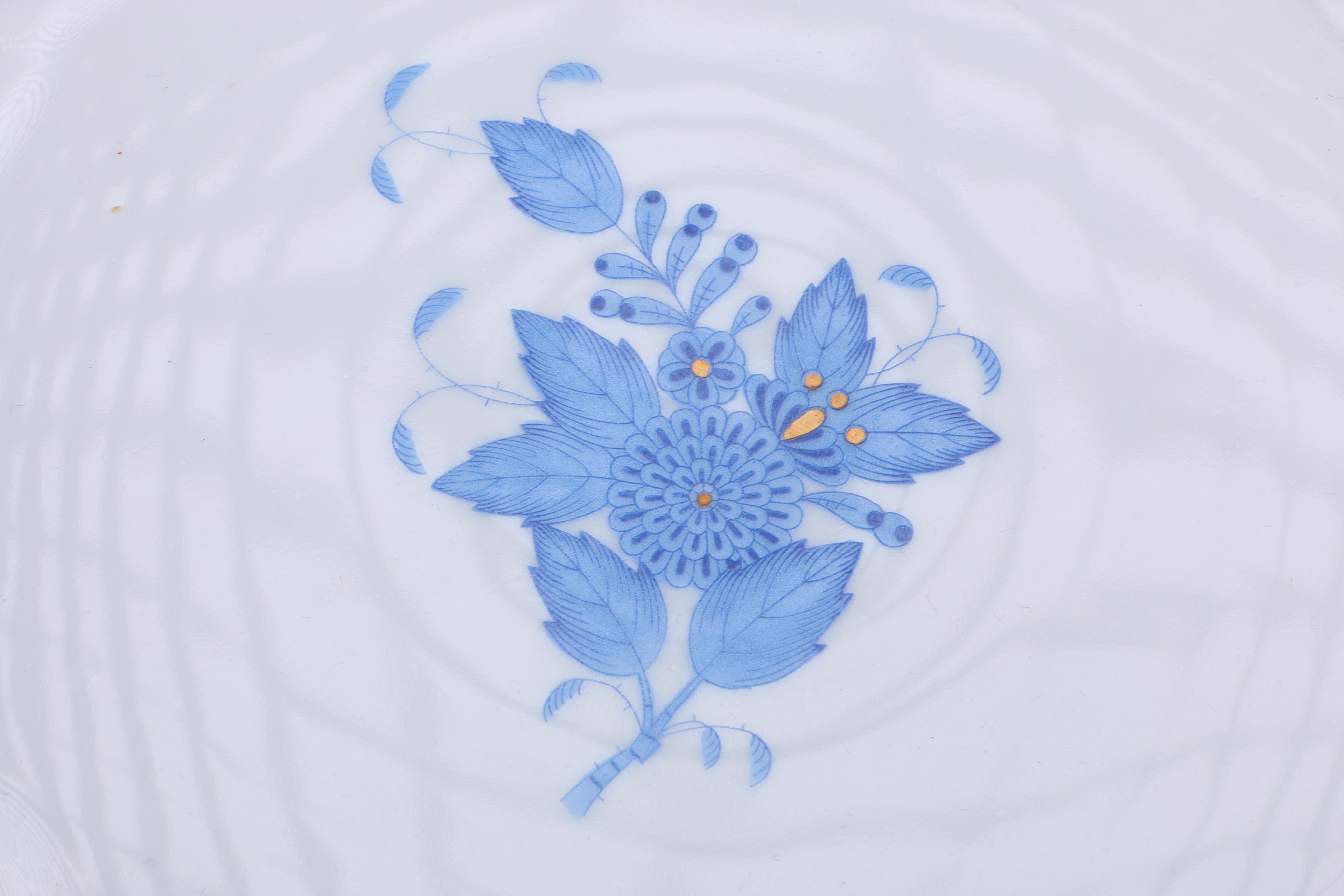 Herend Hungary "Chinese Bouquet Blue" Chop Plate and Pressed Crystal Cake Plate