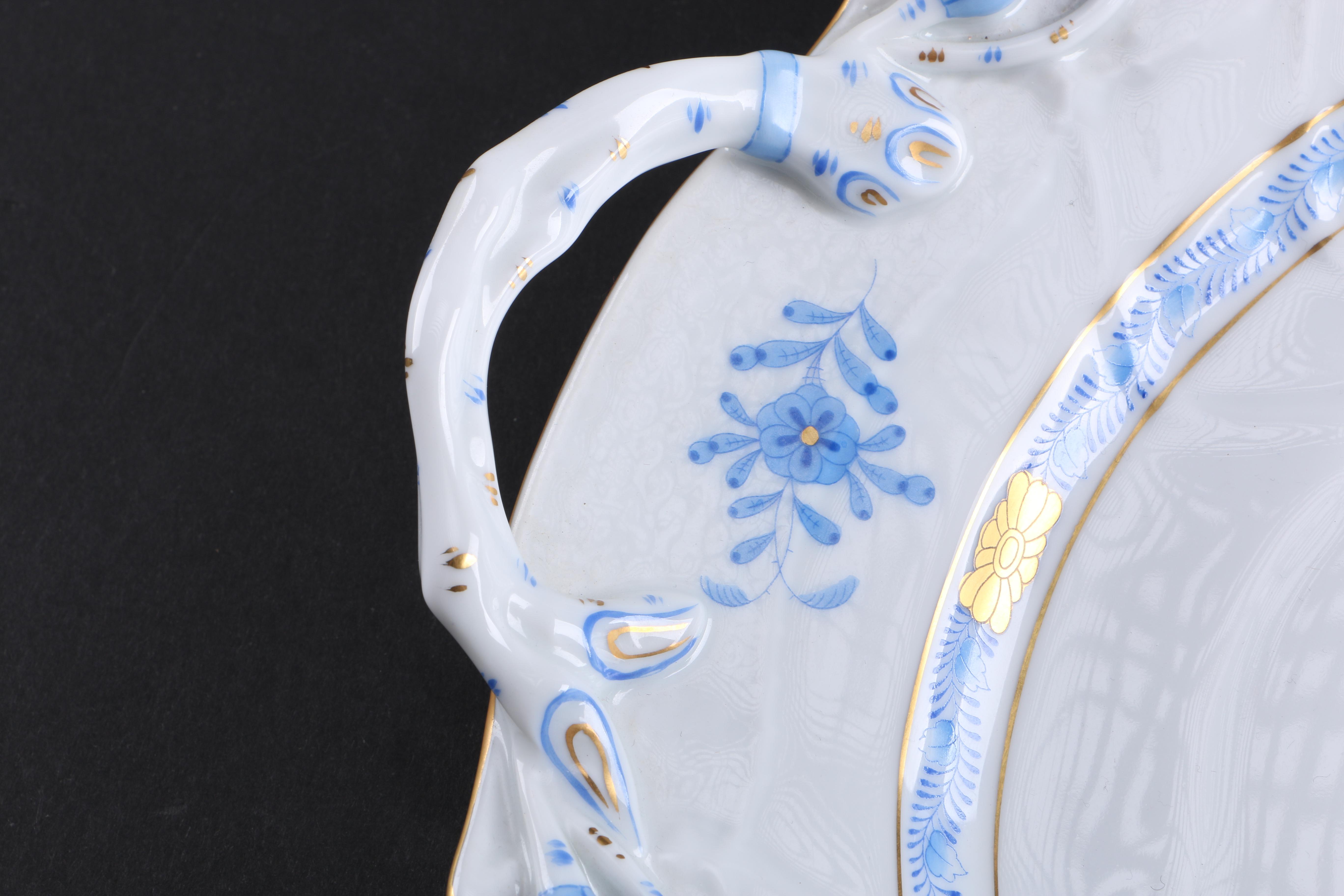 Herend Hungary "Chinese Bouquet Blue" Chop Plate and Pressed Crystal Cake Plate