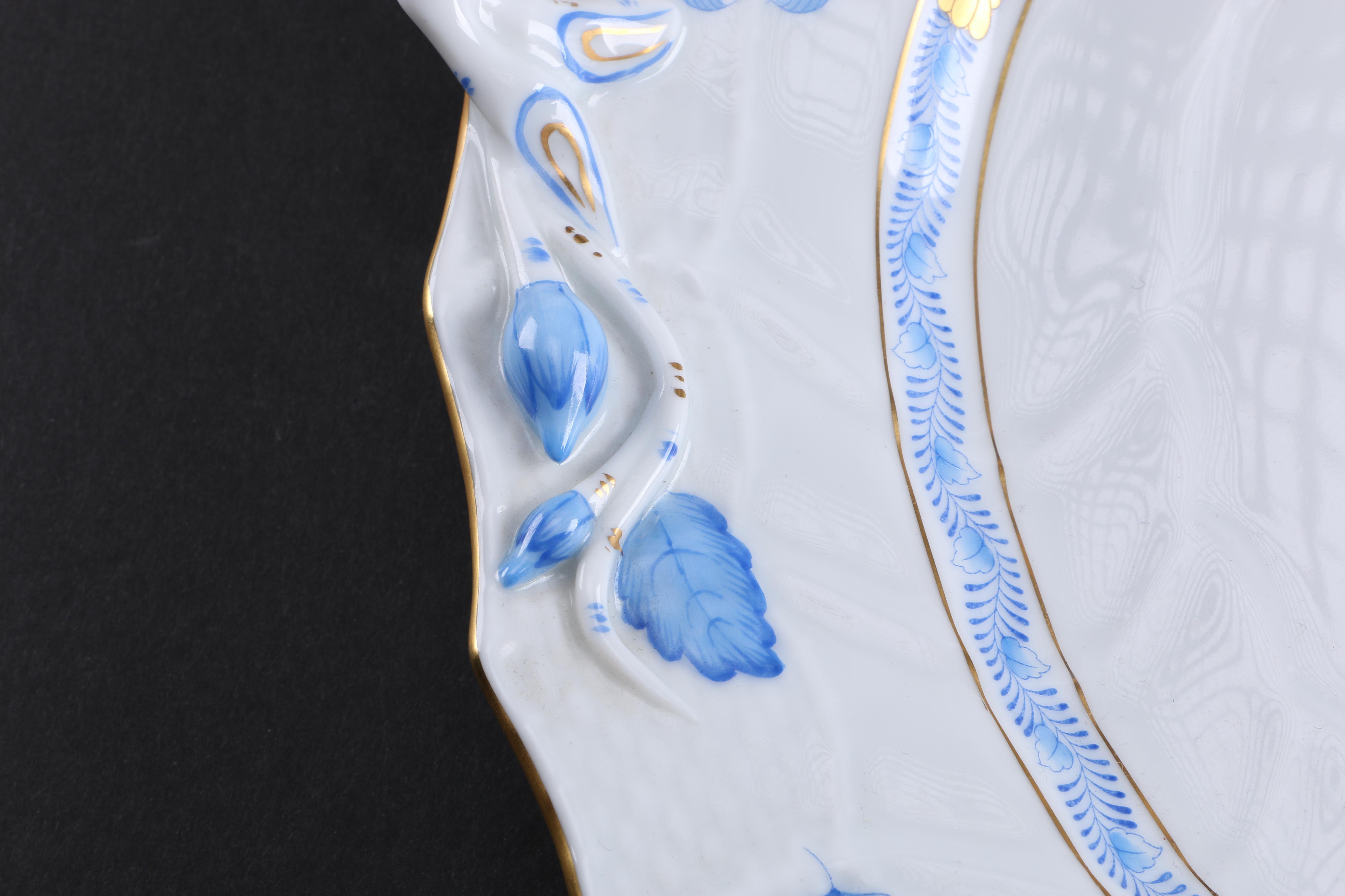 Herend Hungary "Chinese Bouquet Blue" Chop Plate and Pressed Crystal Cake Plate