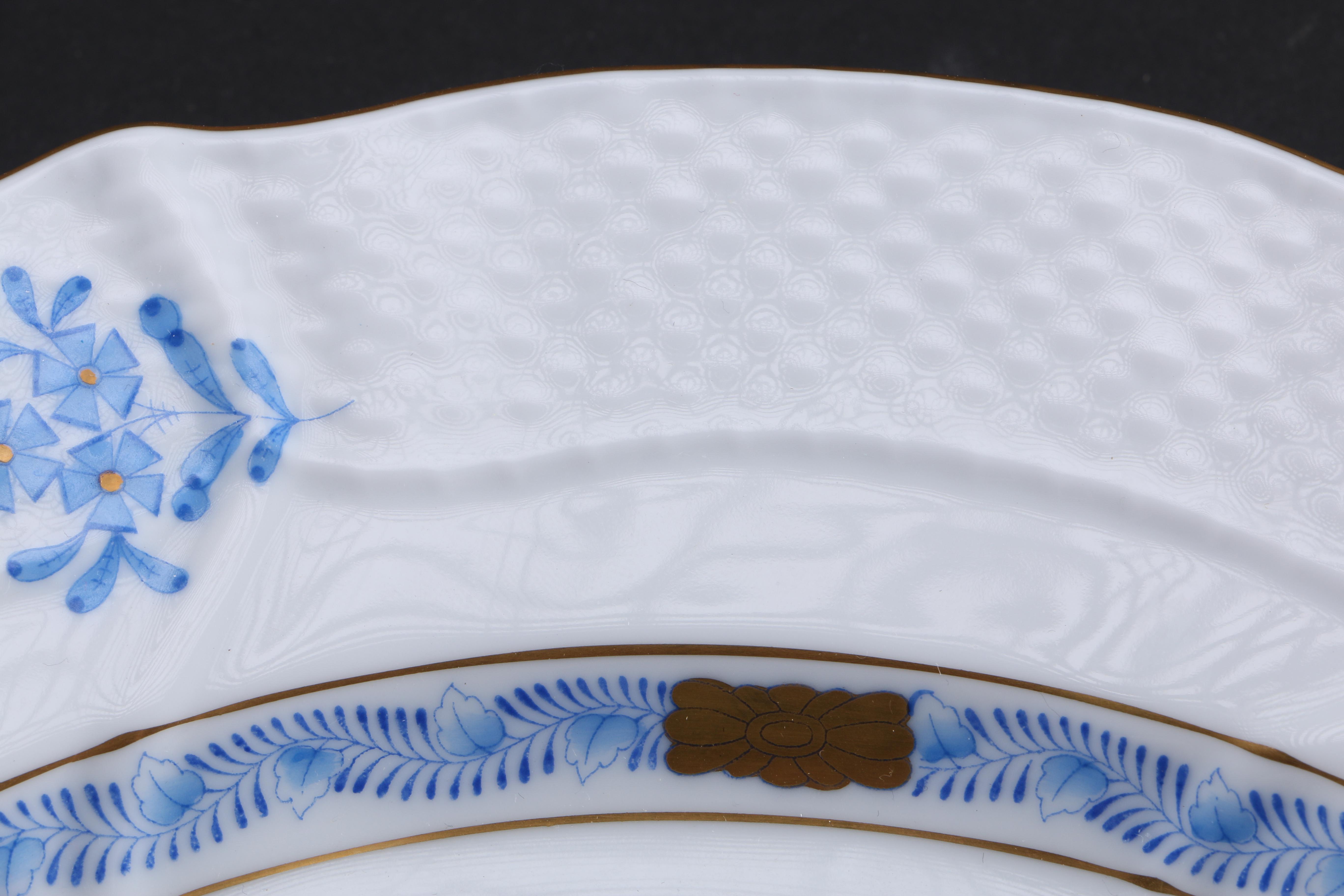 Herend Hungary "Chinese Bouquet Blue" Chop Plate and Pressed Crystal Cake Plate