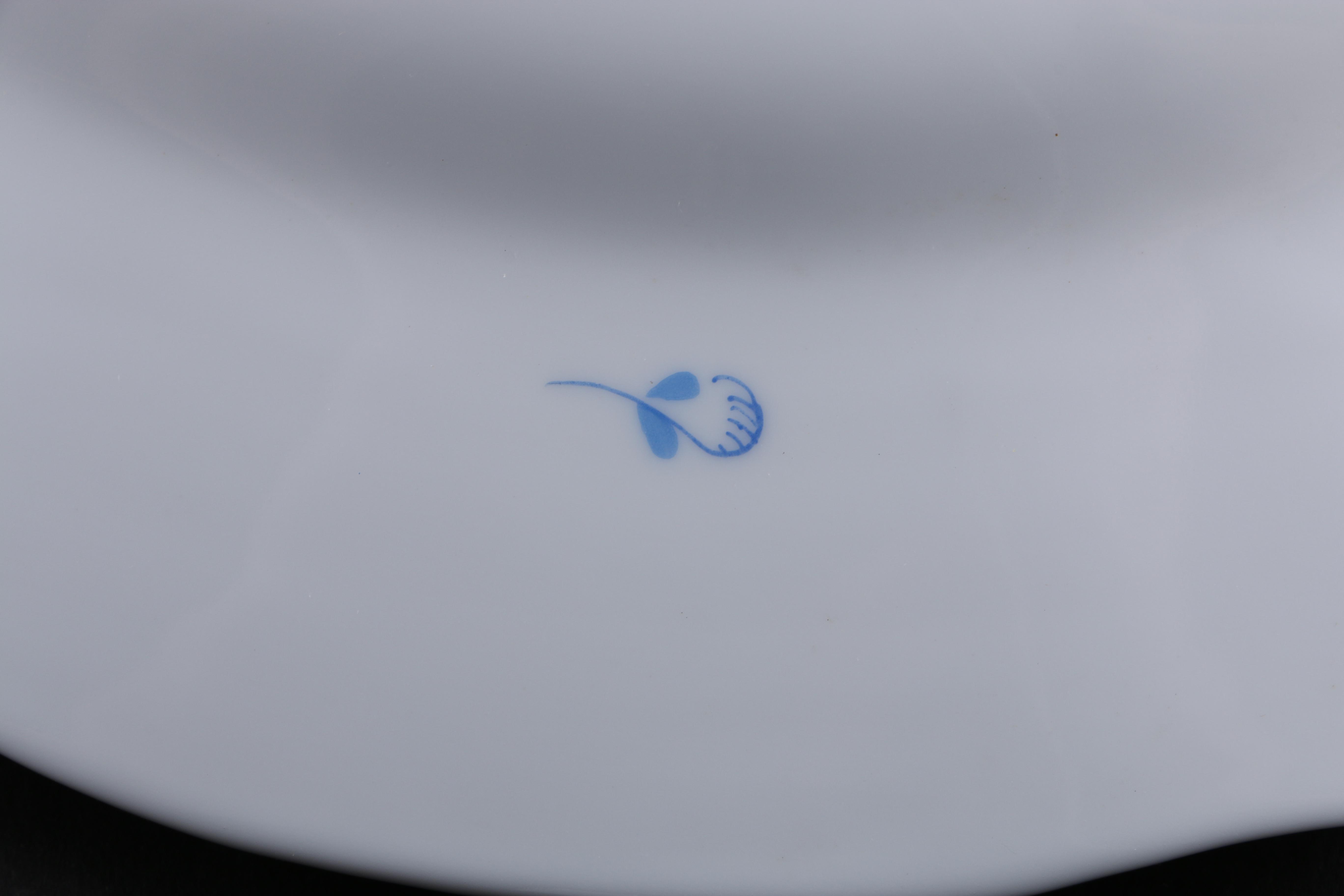 Herend Hungary "Chinese Bouquet Blue" Chop Plate and Pressed Crystal Cake Plate