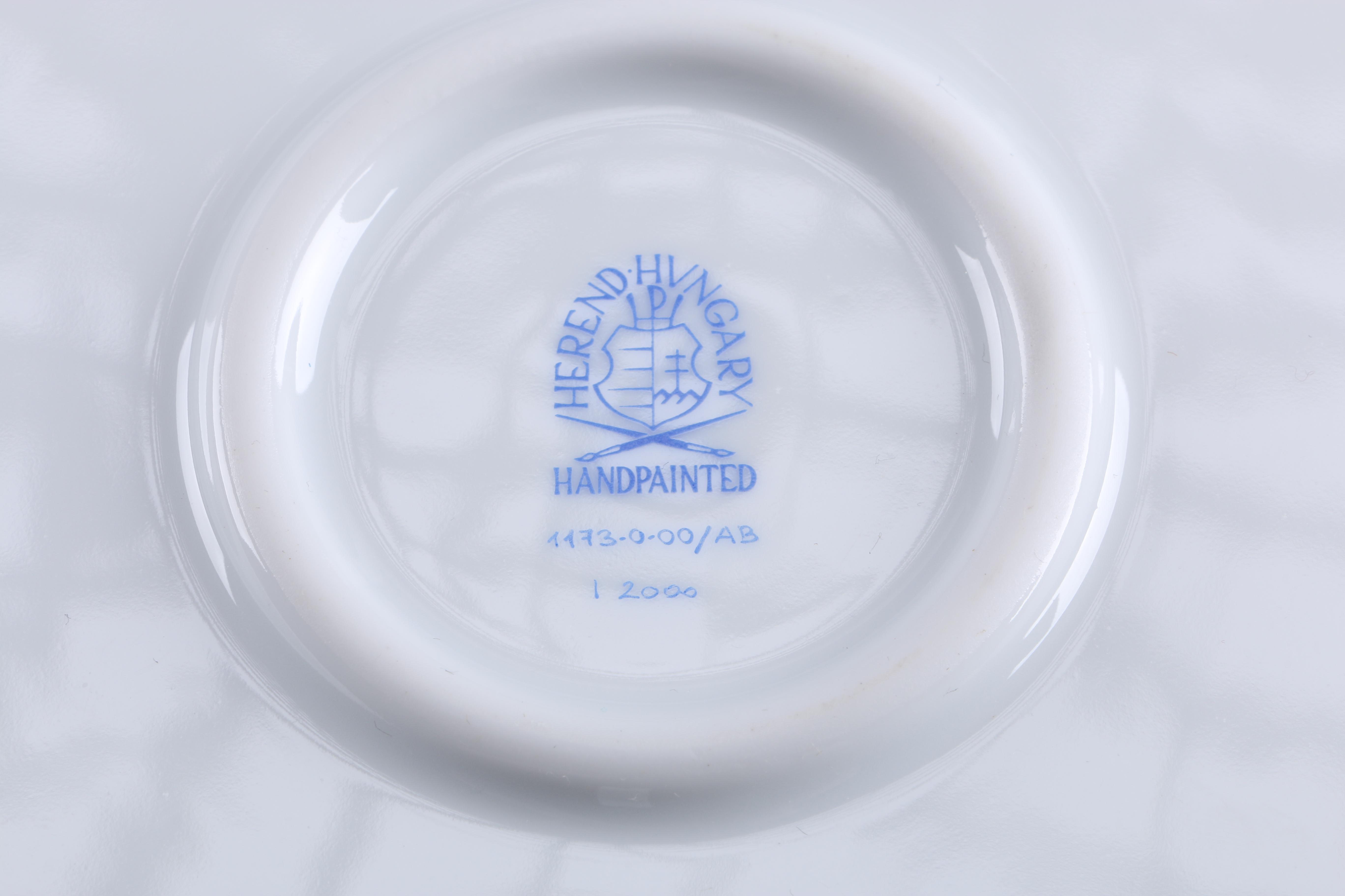 Herend Hungary "Chinese Bouquet Blue" Chop Plate and Pressed Crystal Cake Plate