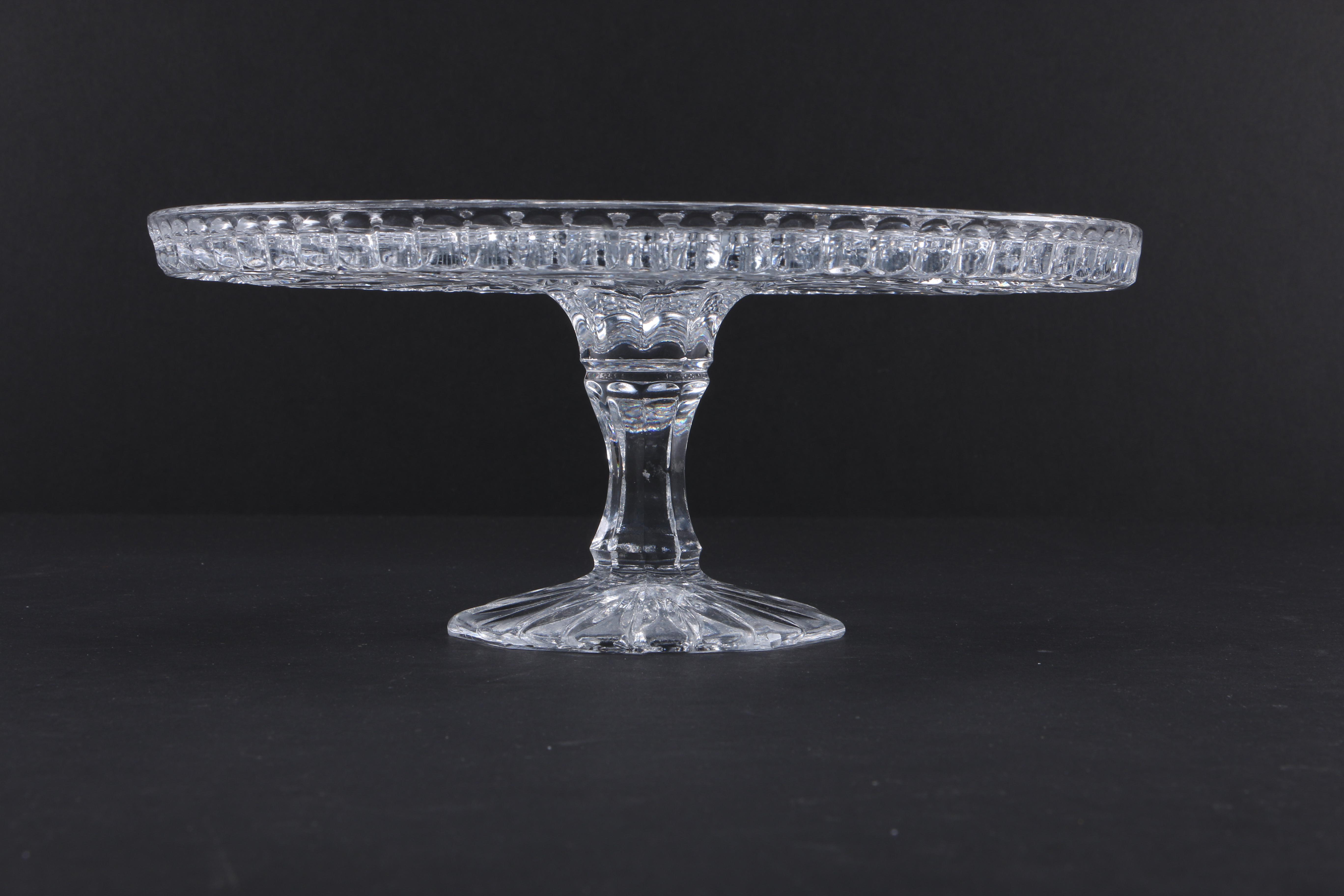 Herend Hungary "Chinese Bouquet Blue" Chop Plate and Pressed Crystal Cake Plate