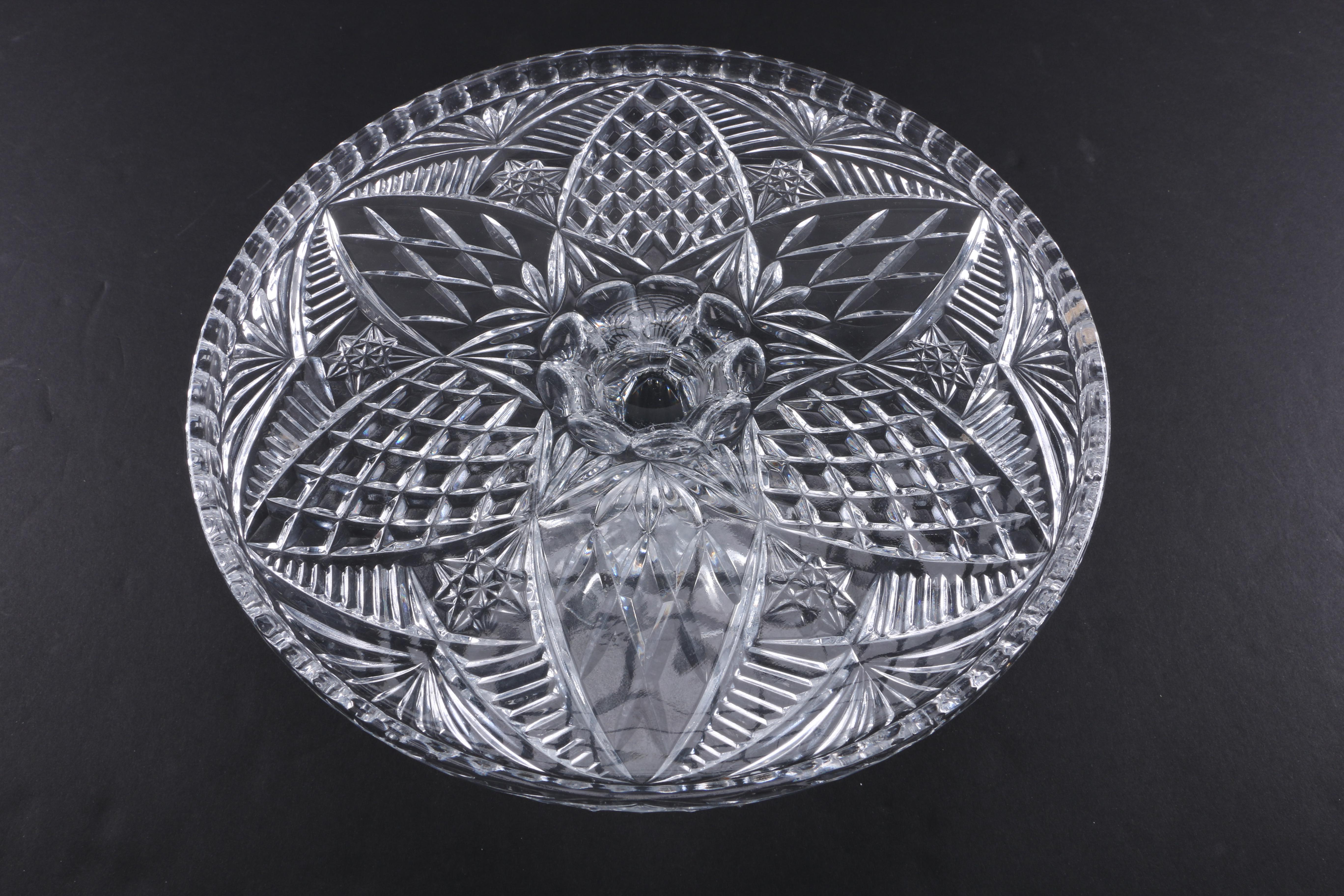 Herend Hungary "Chinese Bouquet Blue" Chop Plate and Pressed Crystal Cake Plate