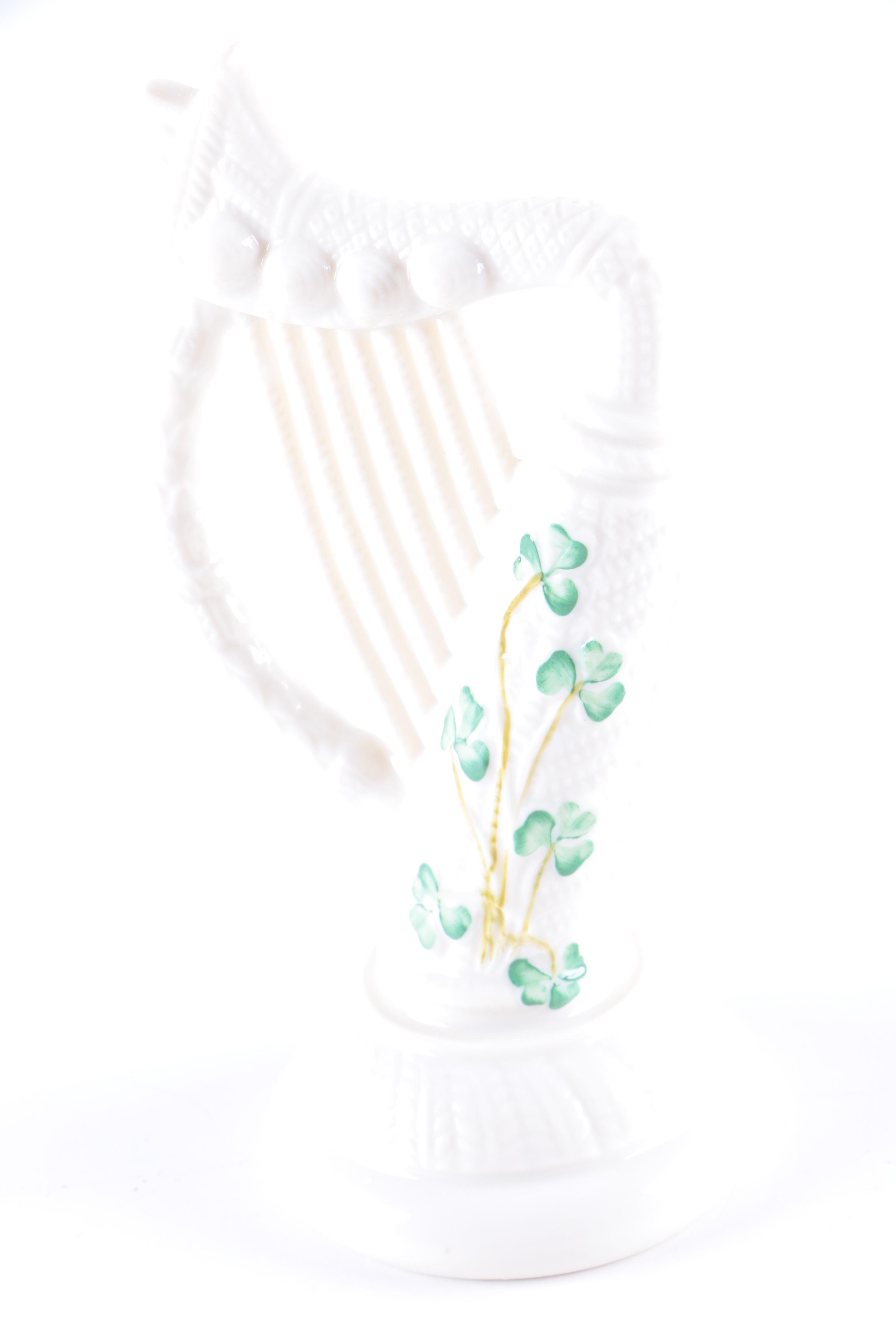 Belleek China Harp with Shamrocks