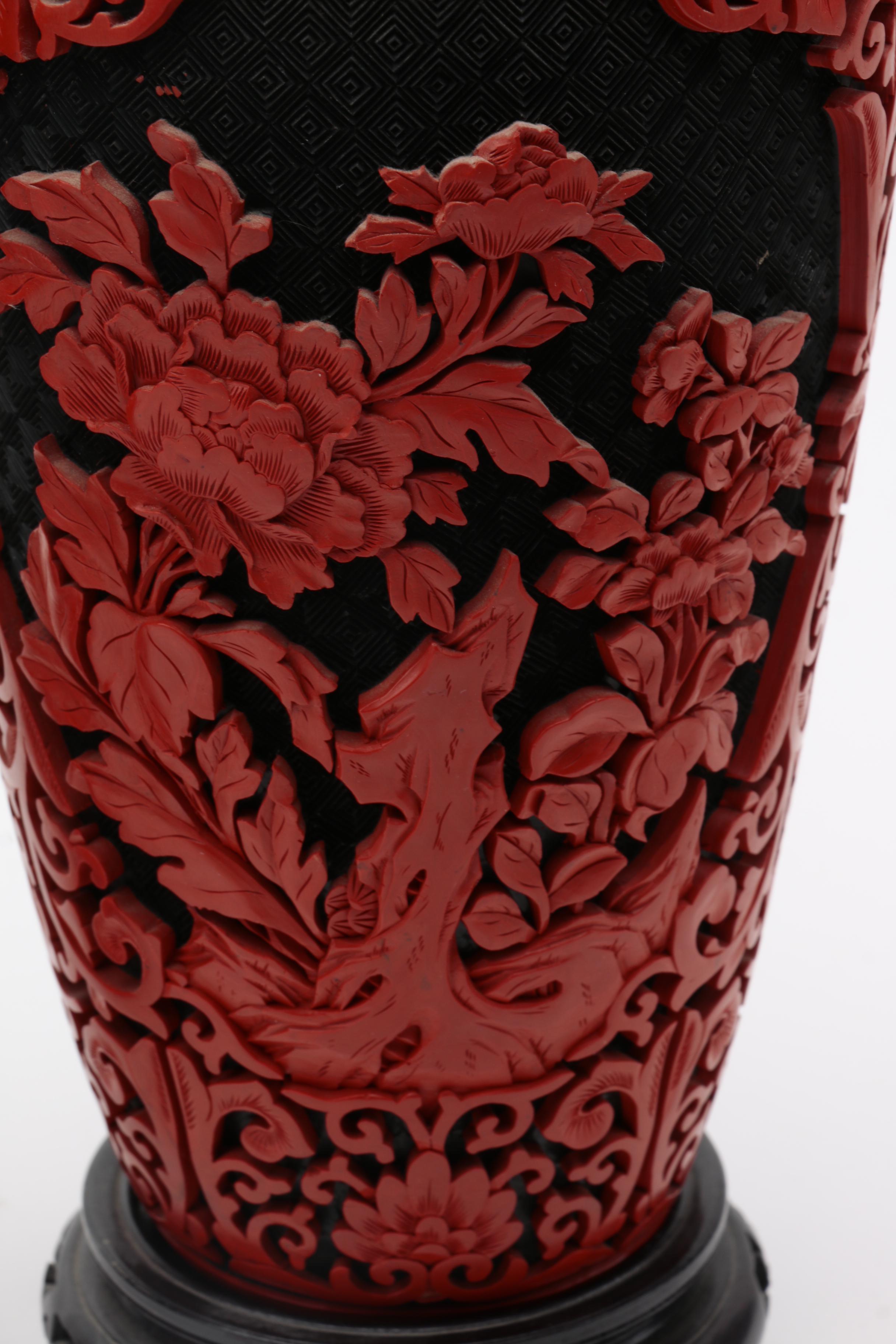 Pair of Chinese Cinnabar Style Vases
