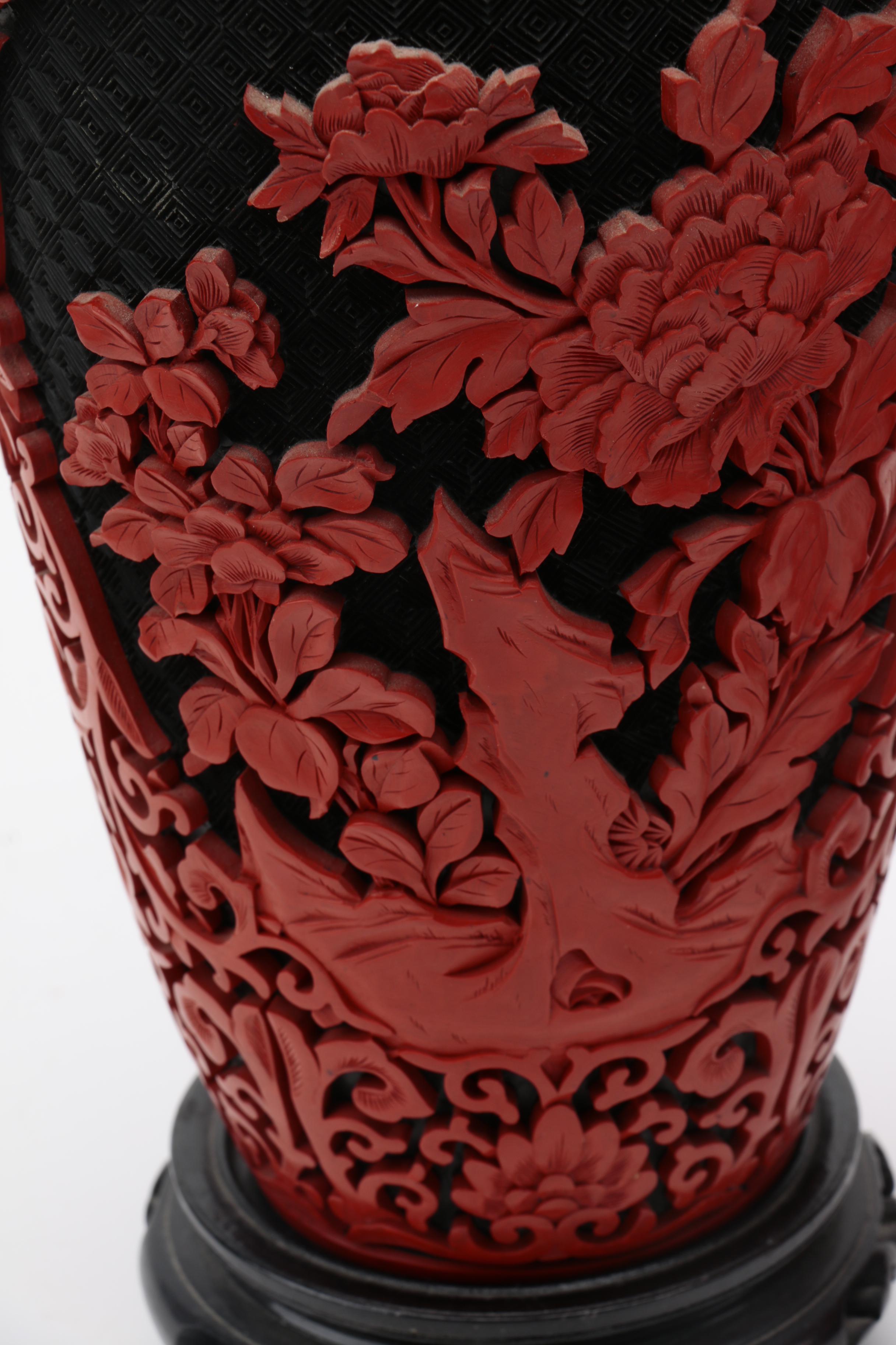 Pair of Chinese Cinnabar Style Vases