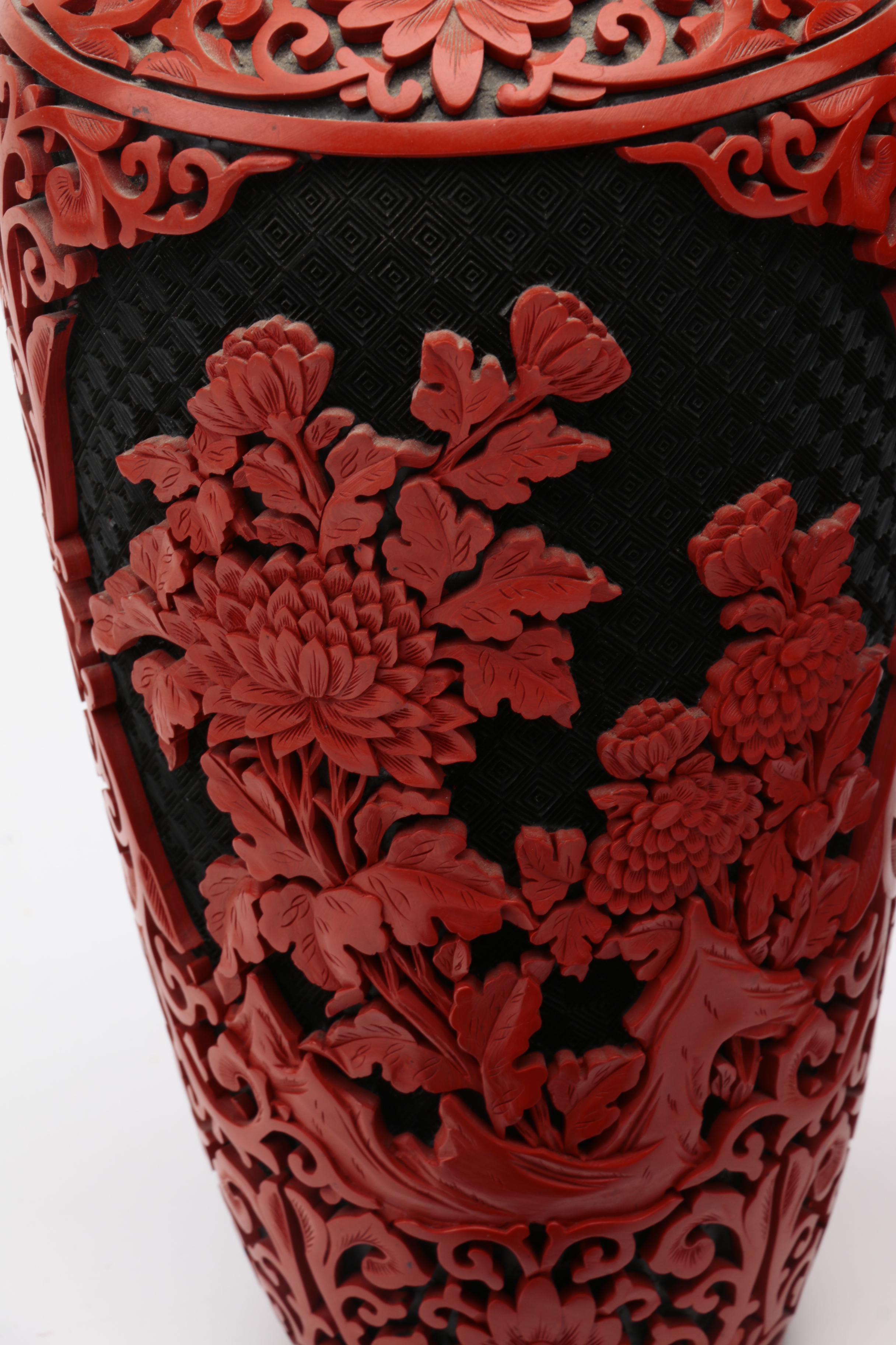 Pair of Chinese Cinnabar Style Vases