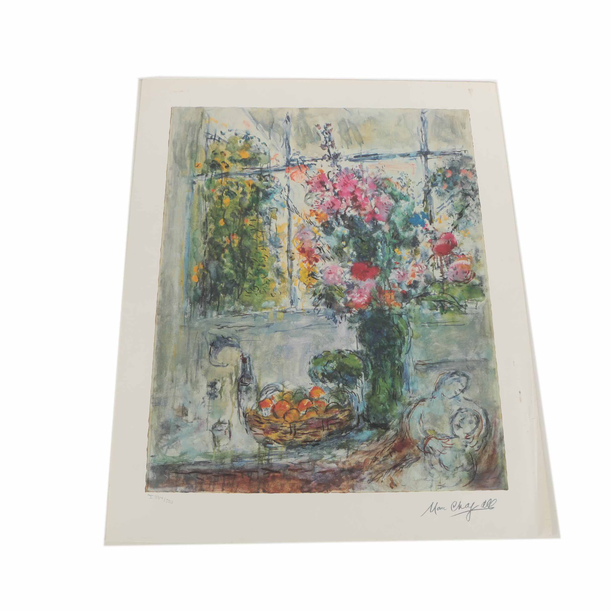 Limited Edition Offset Lithograph after Marc Chagall "Still Life with Flowers"