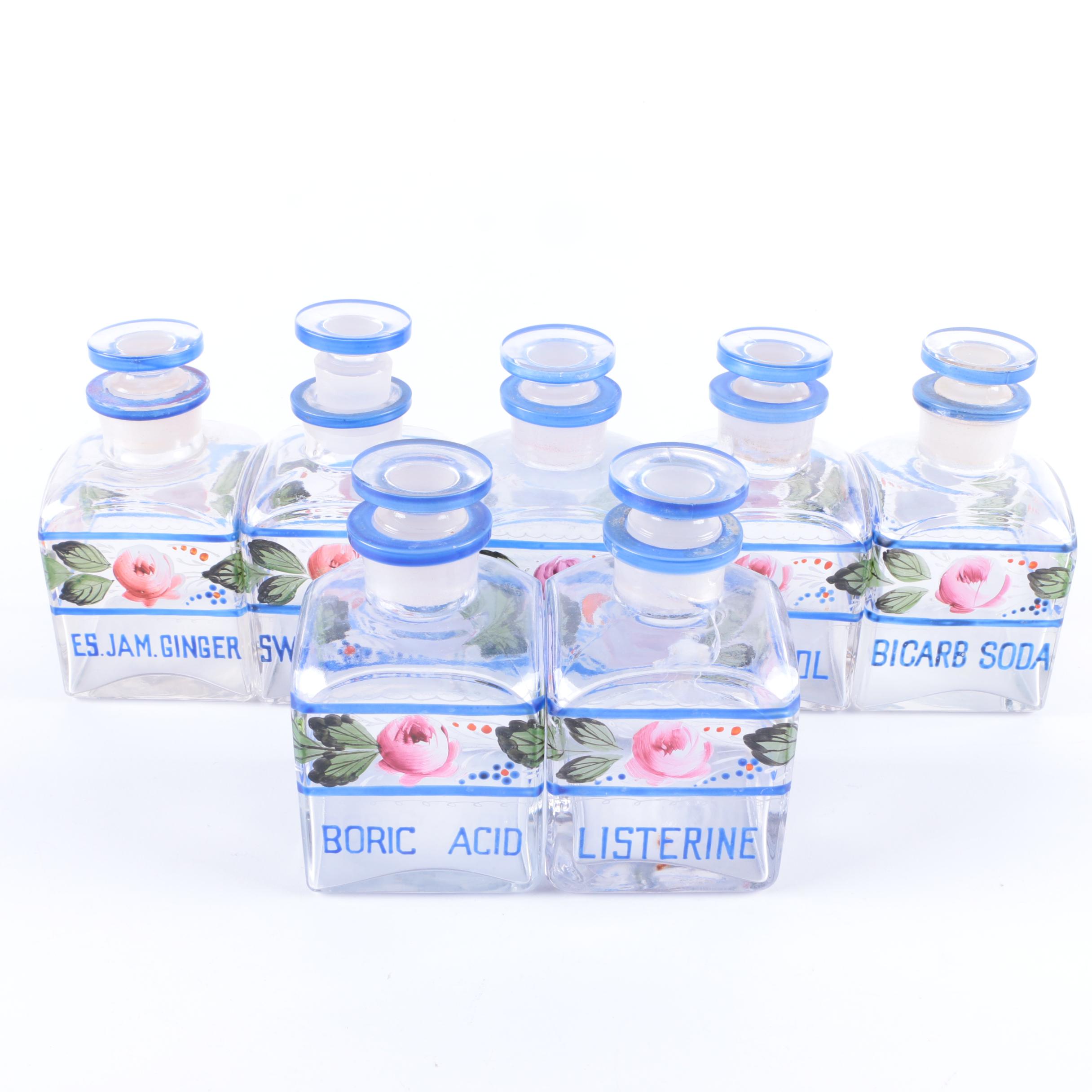 Vintage Hand-Painted Glass Apothecary Bottles