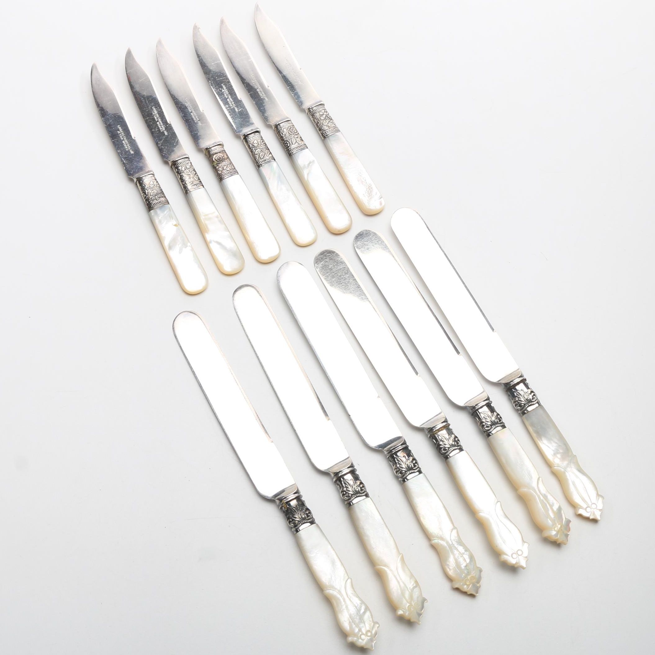 Vintage Mother of Pearl Handled Luncheon Knives and Fruit Knives