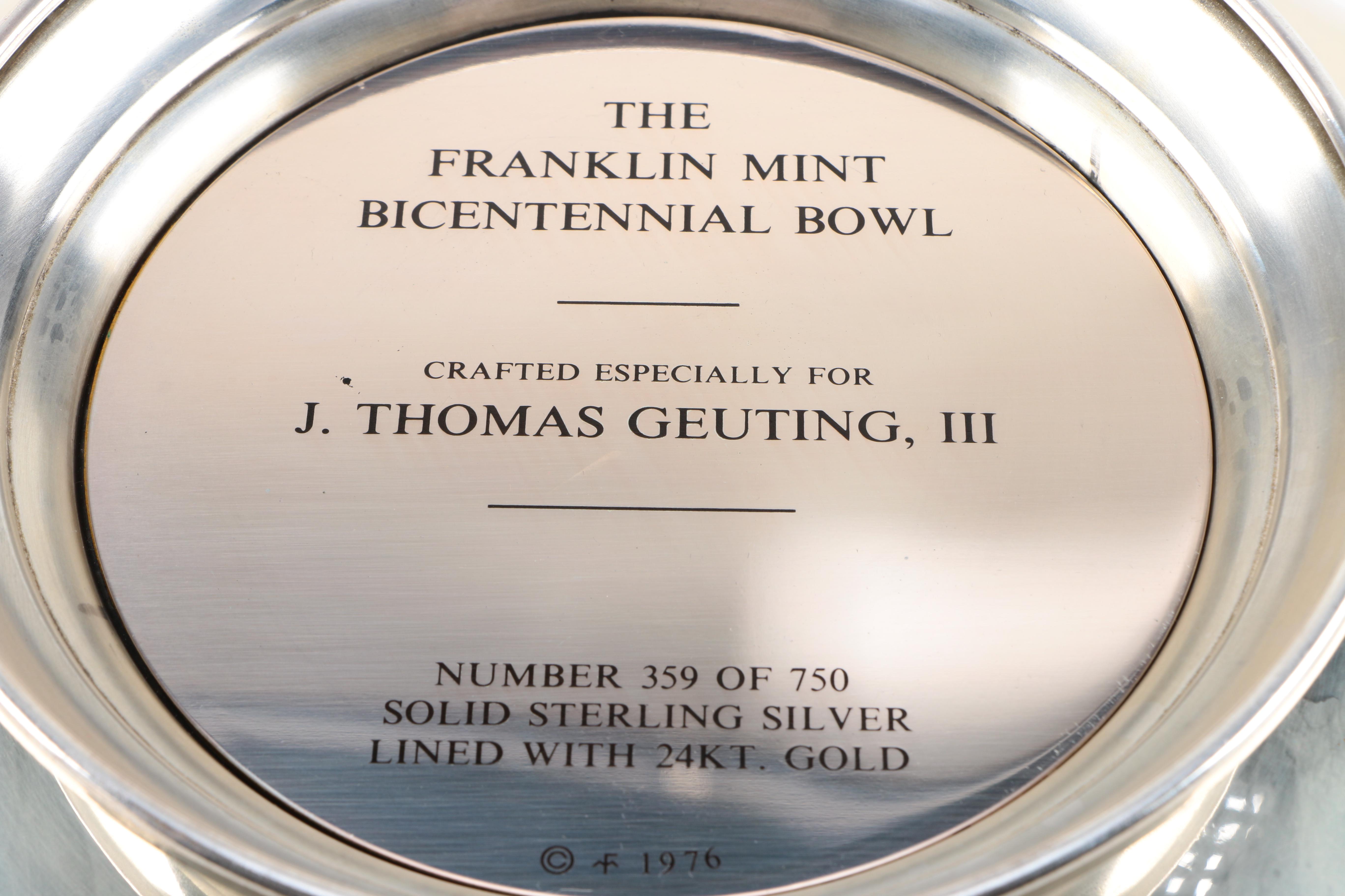 The Franklin Mint Sterling Silver "Bicentennial Bowl" with 24K Gold Lining