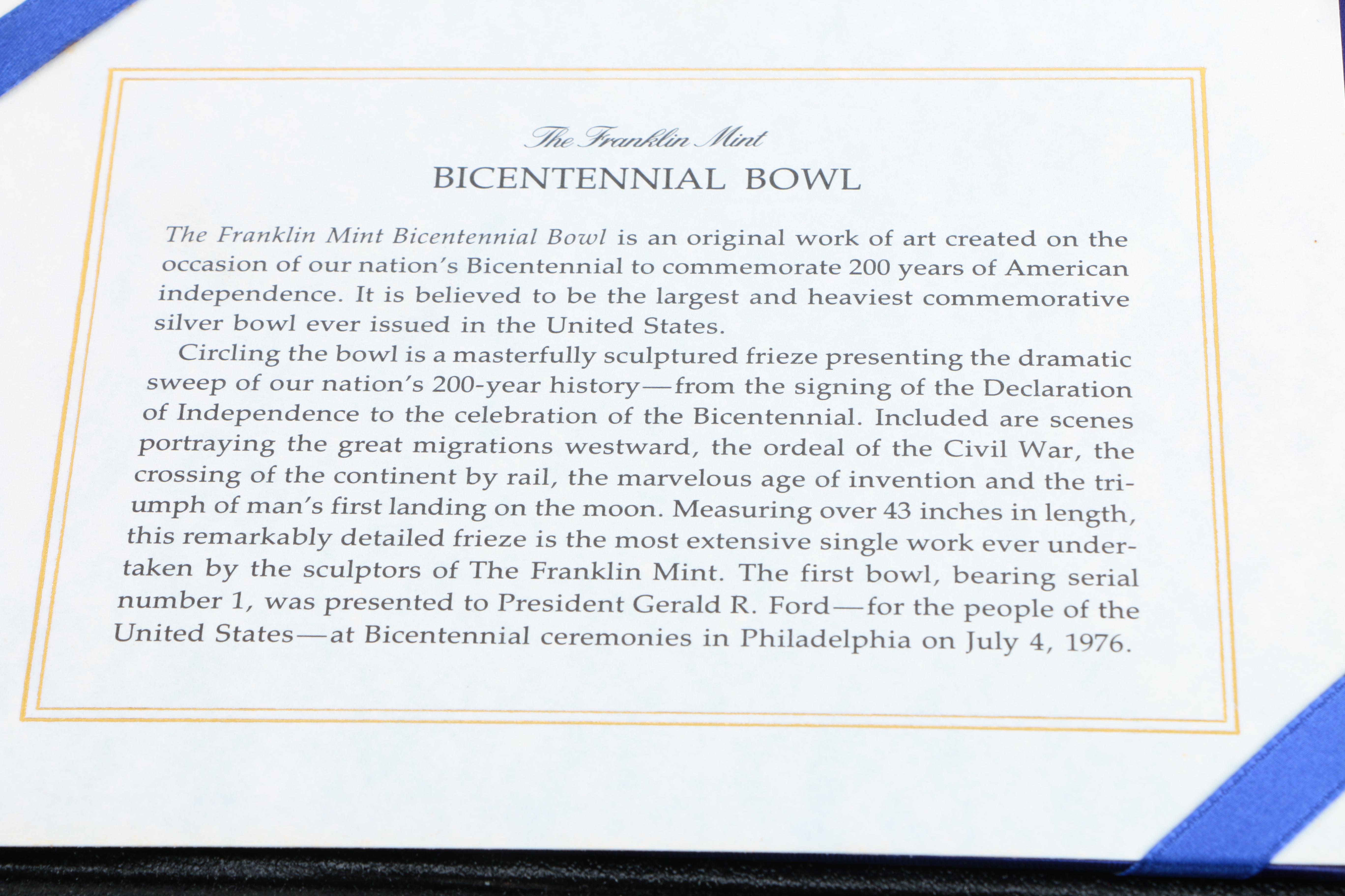 The Franklin Mint Sterling Silver "Bicentennial Bowl" with 24K Gold Lining