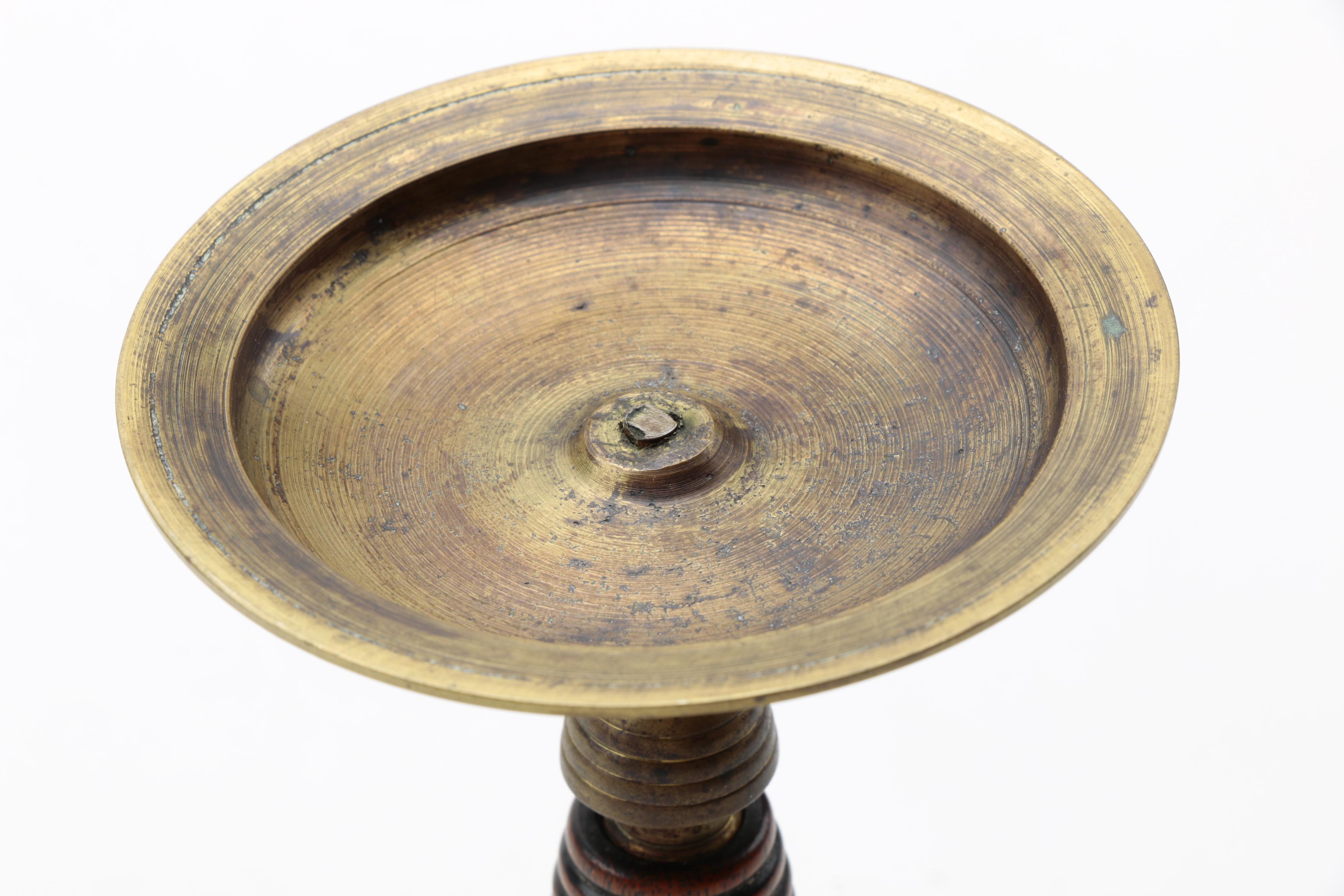 Pair of Brass and Wooden Embellished Candle Holders.